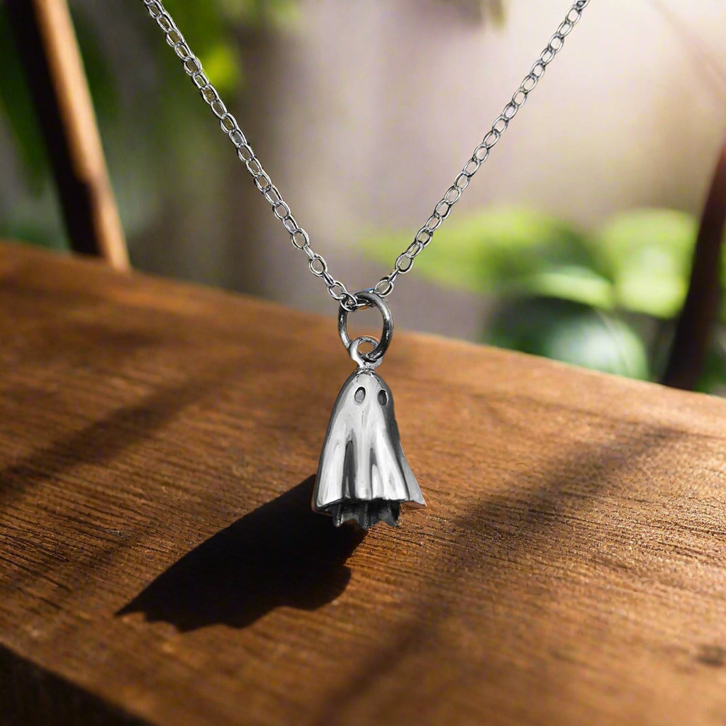 Sterling Silver 3D Ghost Charm Necklace 18 Inch