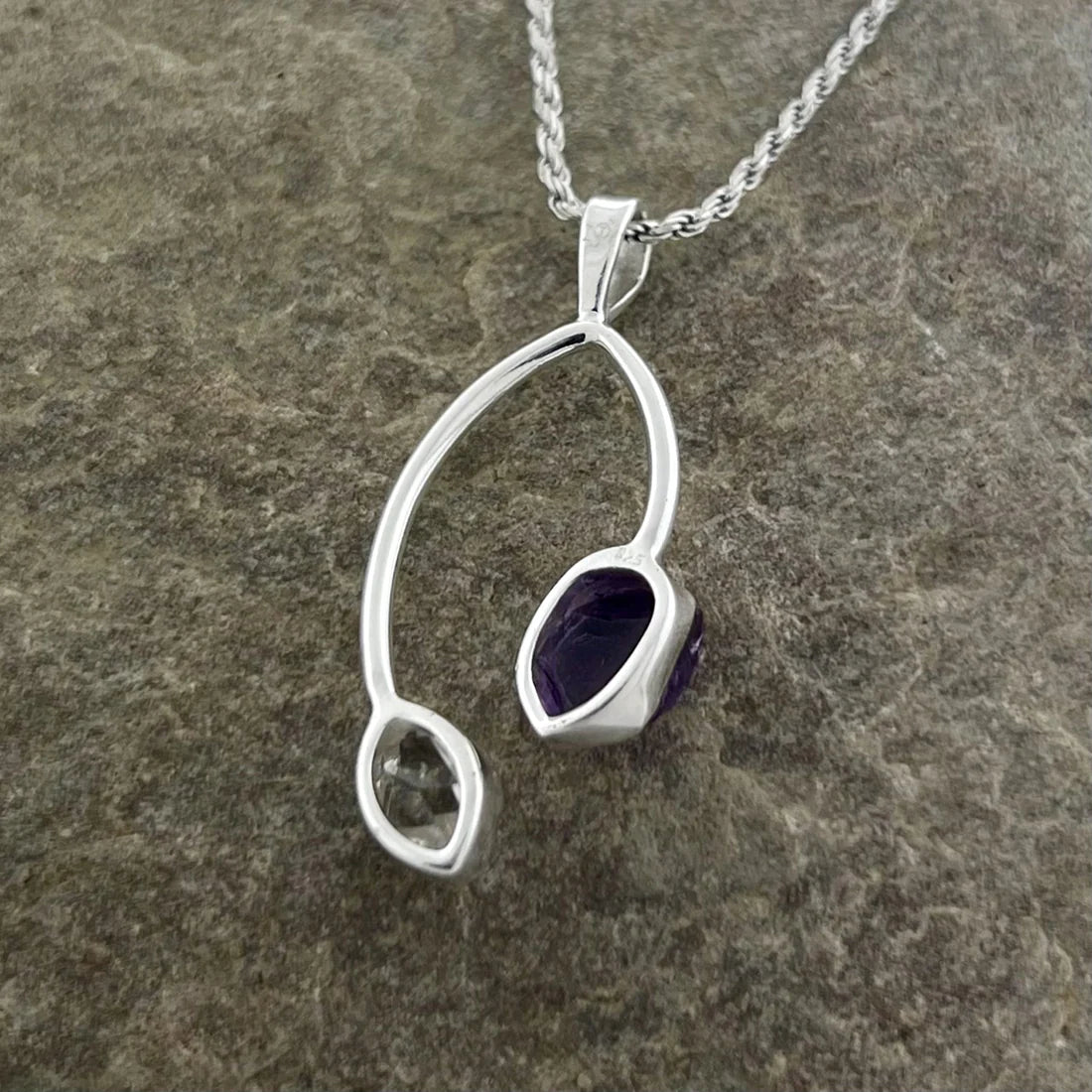 Amethyst with Herkimer Diamond Sterling Silver Pendant