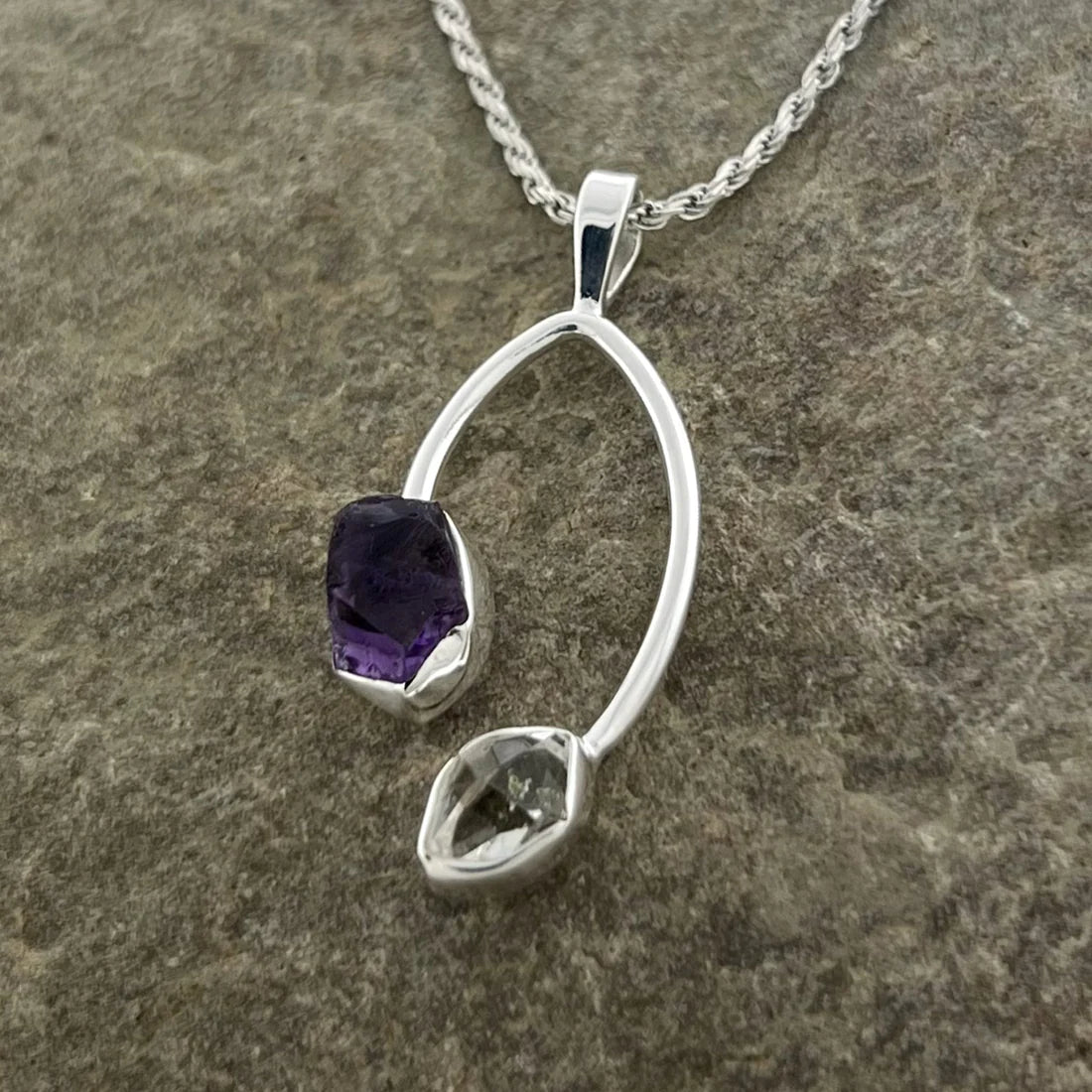 Amethyst with Herkimer Diamond Sterling Silver Pendant