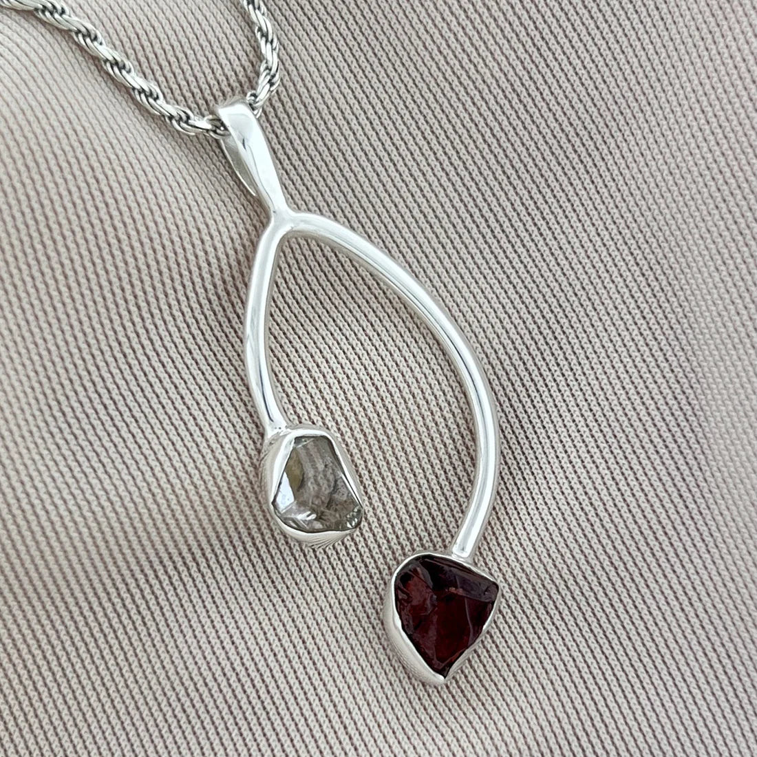 Garnet with Herkimer Diamond Sterling Silver Pendant