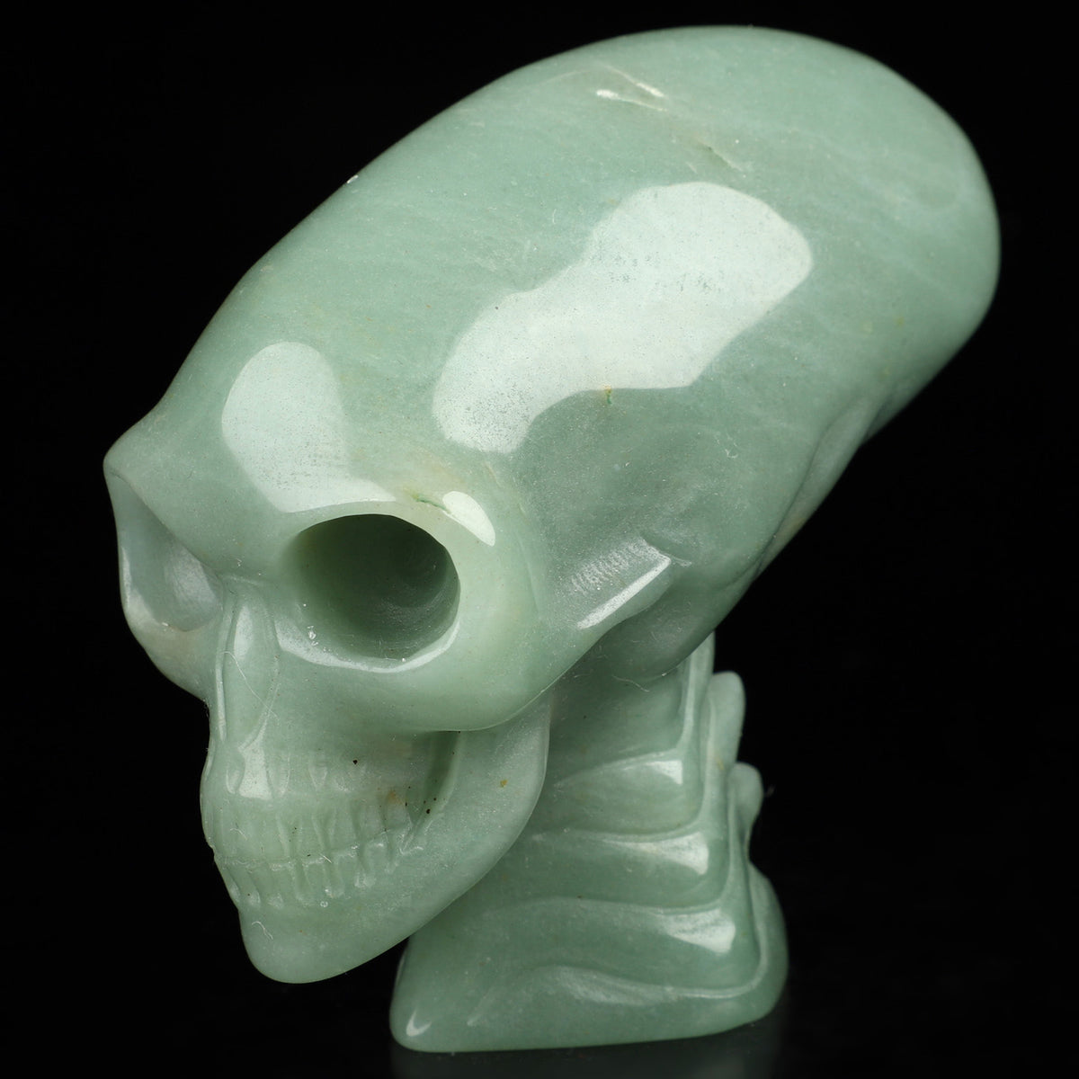 Green Aventurine Elongated Mayan Alien Crystal Skull 3.7&quot;