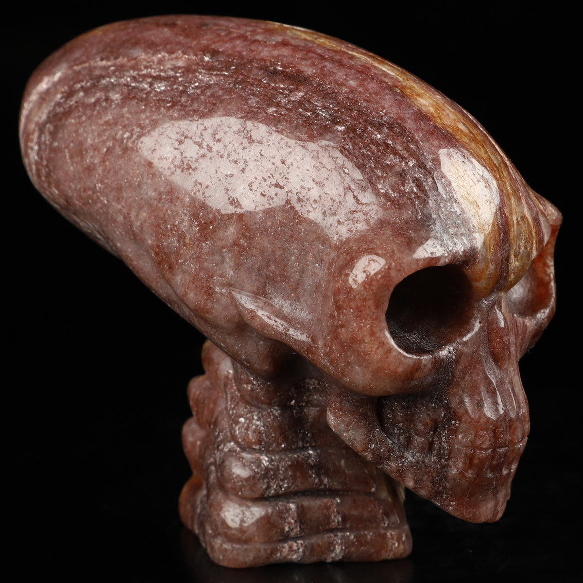 Strawberry Quartz Elongated Mayan Alien Crystal Skull 3.7&quot;