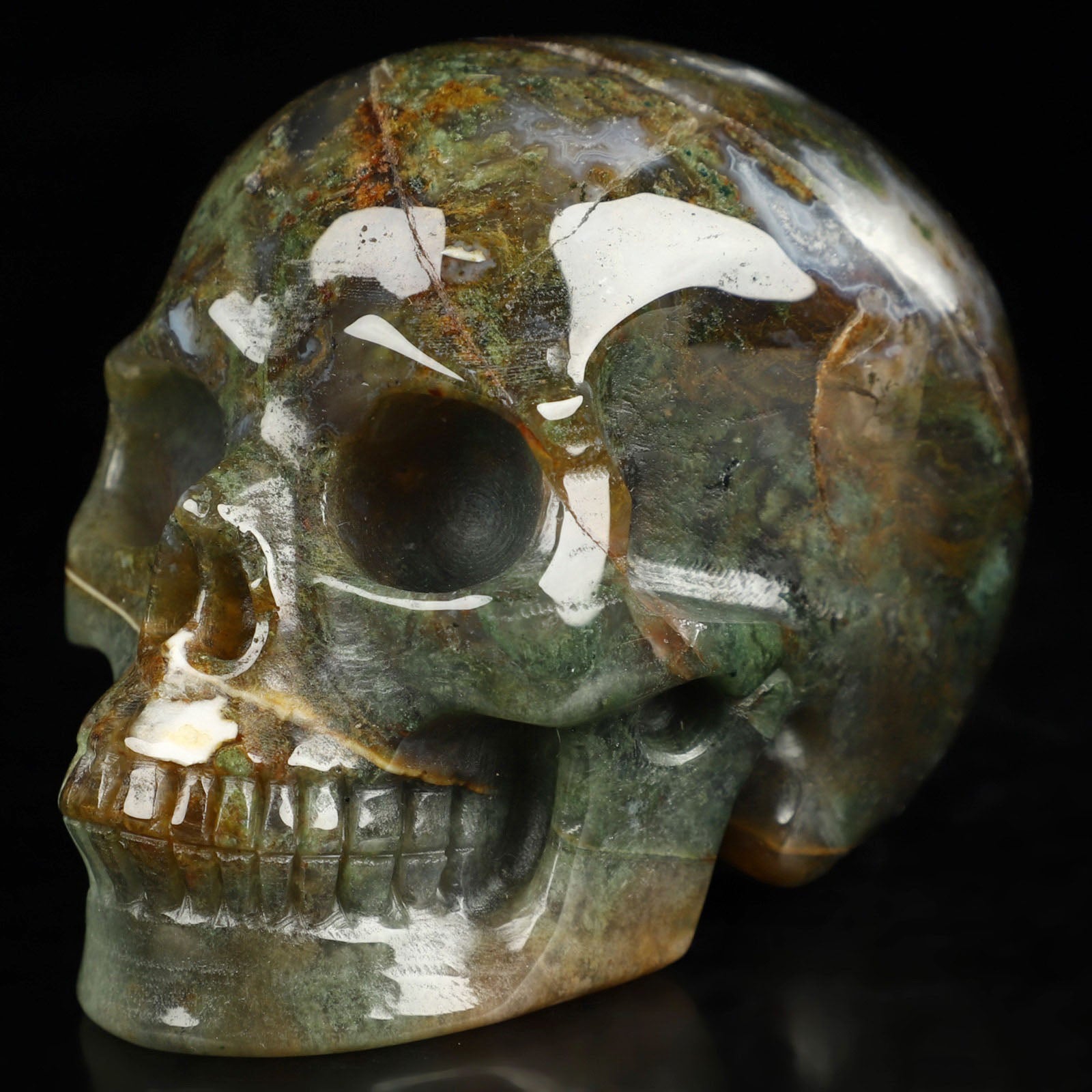 Green Moss Agate Natural Crystal Skull 3.5"