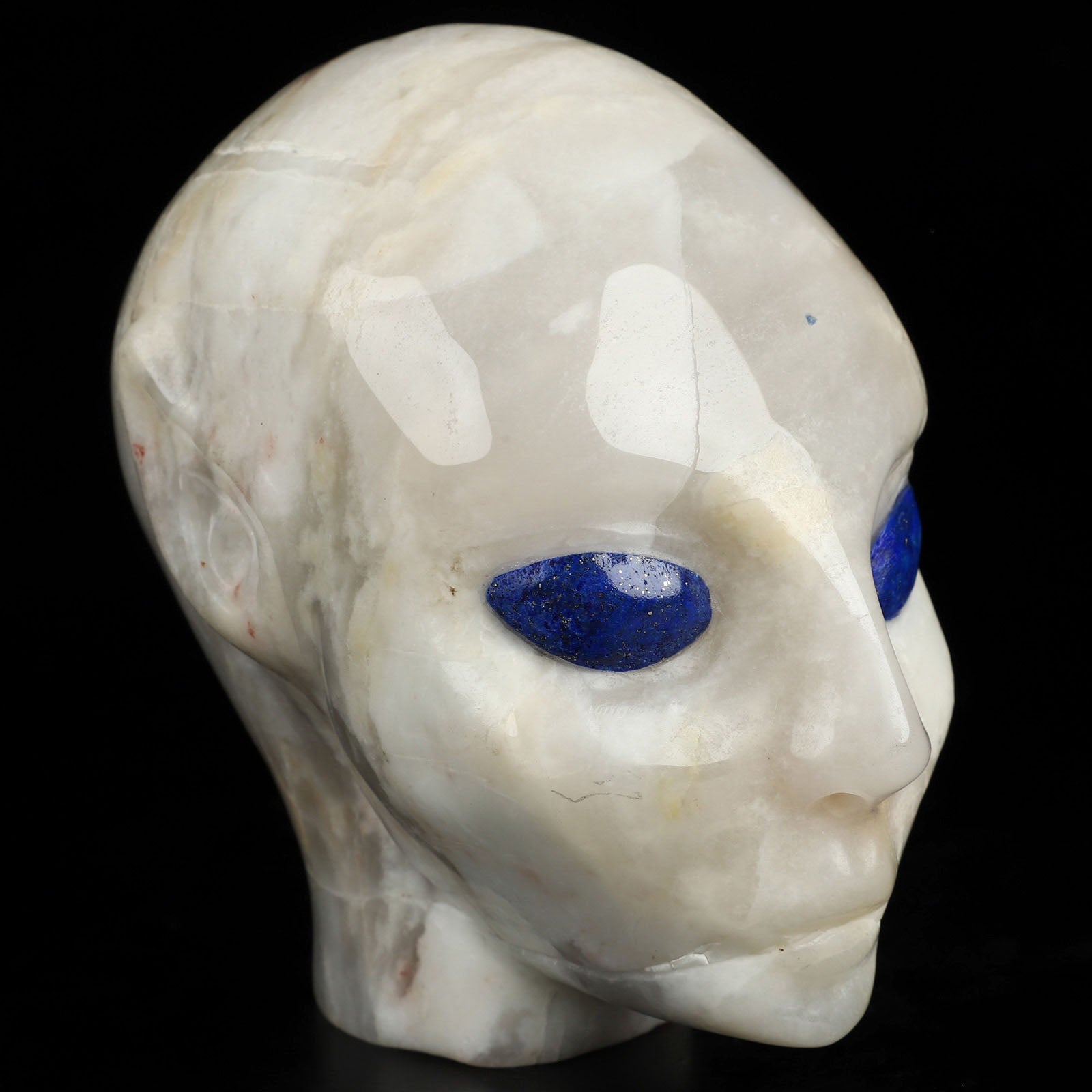 White Agate Lapis Eyes Fairy Elf Alien Crystal Skull 4.1"