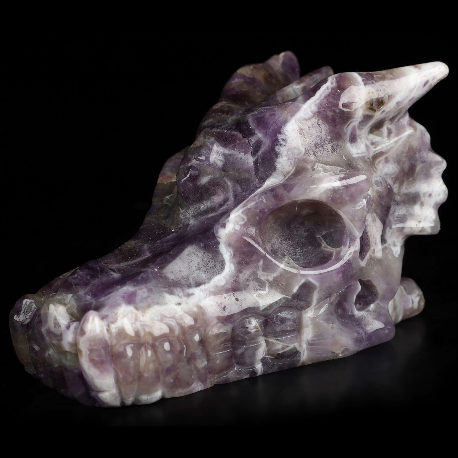 Chevron Dream Amethyst Gemstone Dragon Skull 3.7"