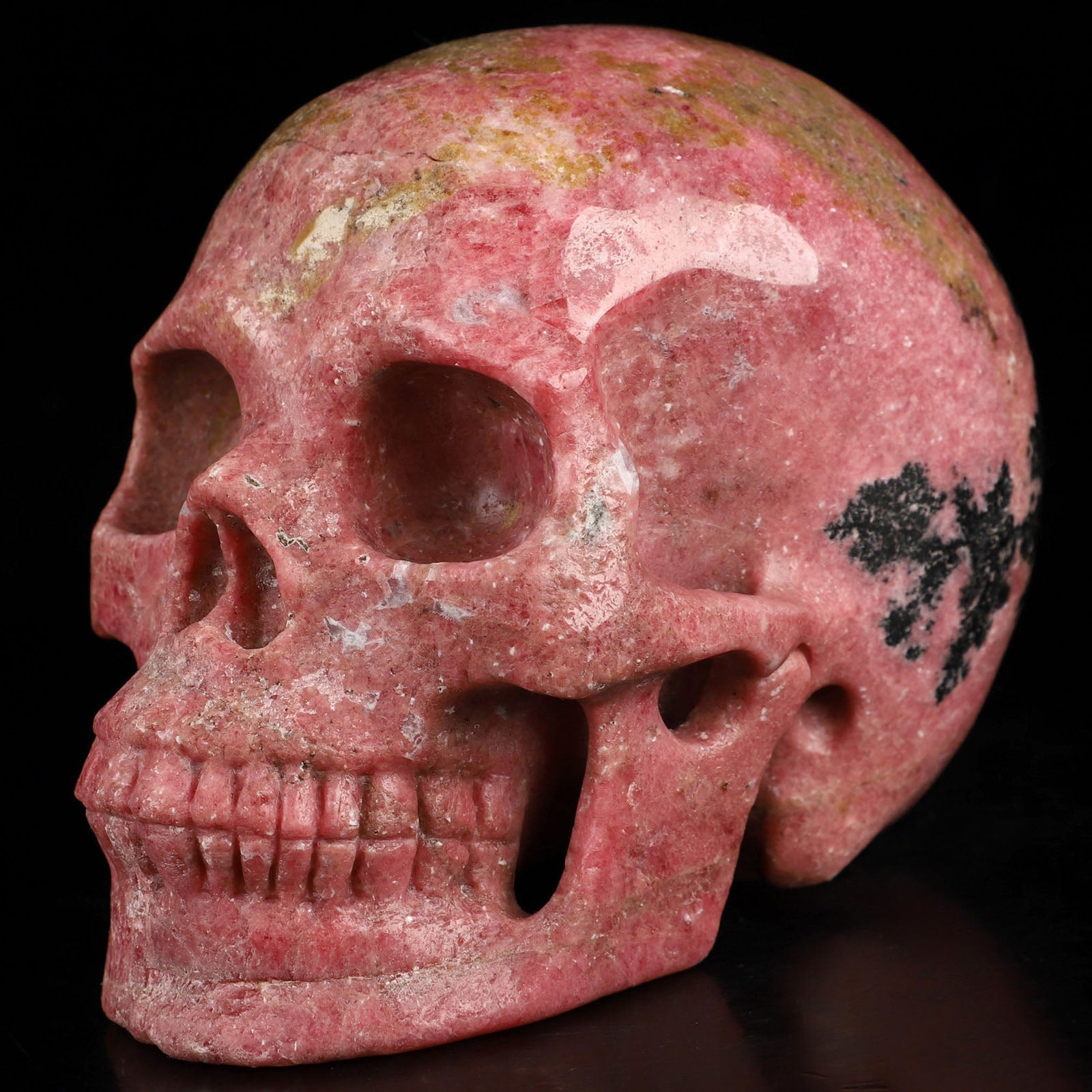 Pink & Black Rhodonite Natural Crystal Skull Large 5.0"