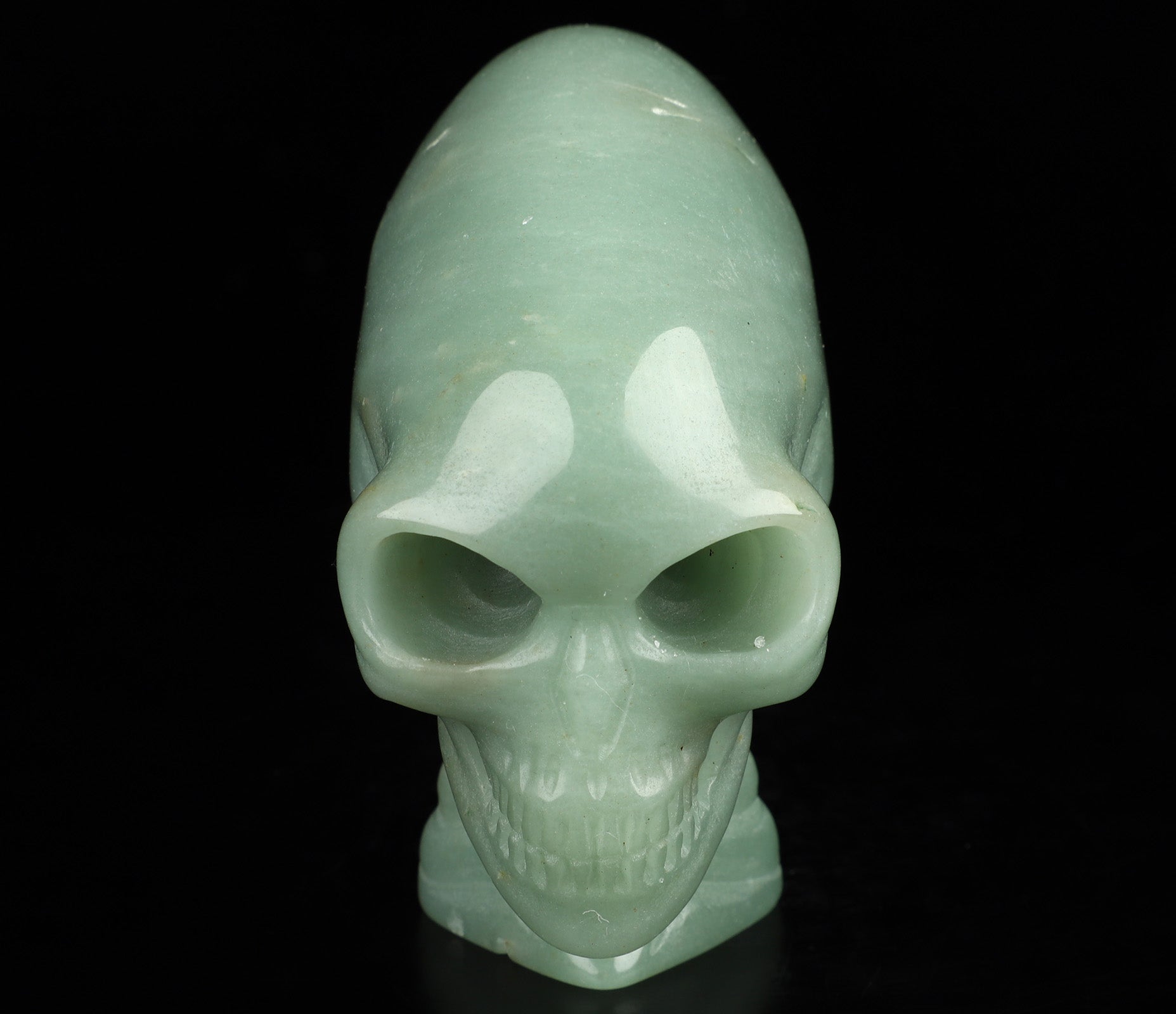 Green Aventurine Elongated Mayan Alien Crystal Skull 3.7"