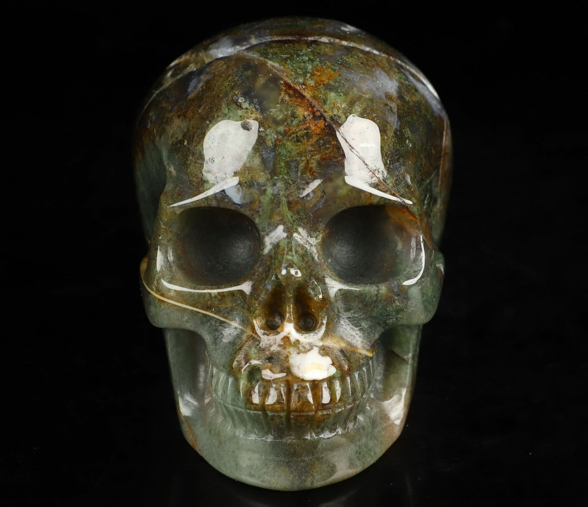 Green Moss Agate Natural Crystal Skull 3.5&quot;