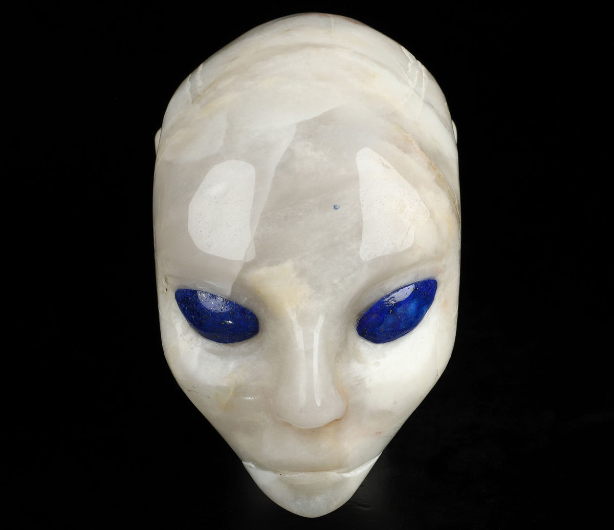 White Agate Lapis Eyes Fairy Elf Alien Crystal Skull 4.1&quot;