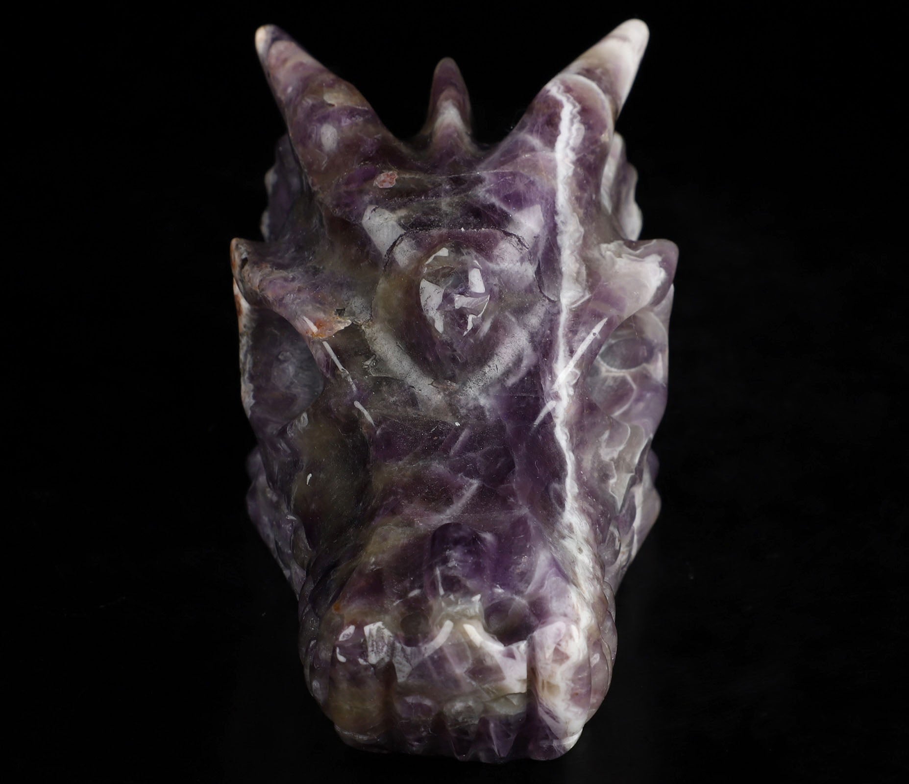 Chevron Dream Amethyst Gemstone Dragon Skull 3.7"