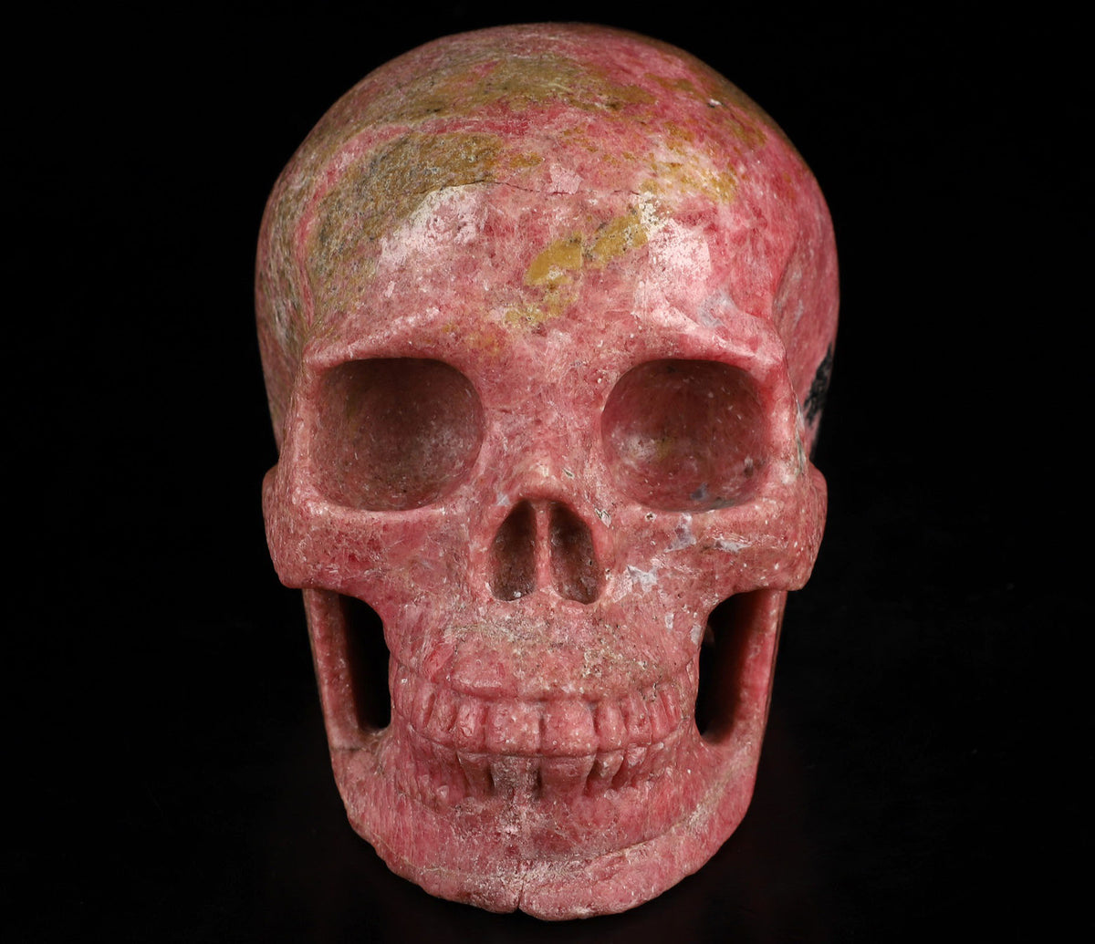 Pink &amp; Black Rhodonite Natural Crystal Skull Large 5.0&quot;