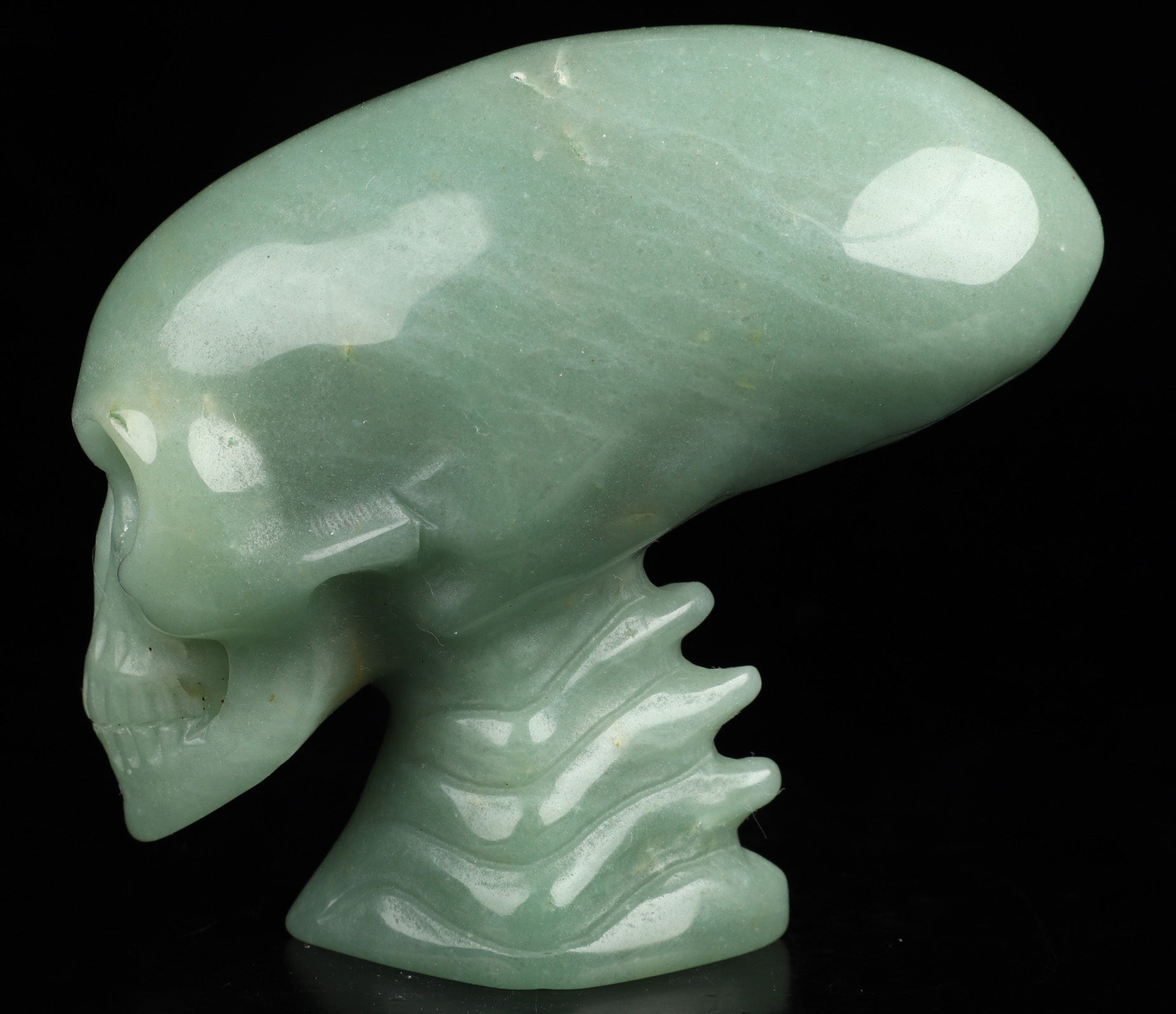 Green Aventurine Elongated Mayan Alien Crystal Skull 3.7"