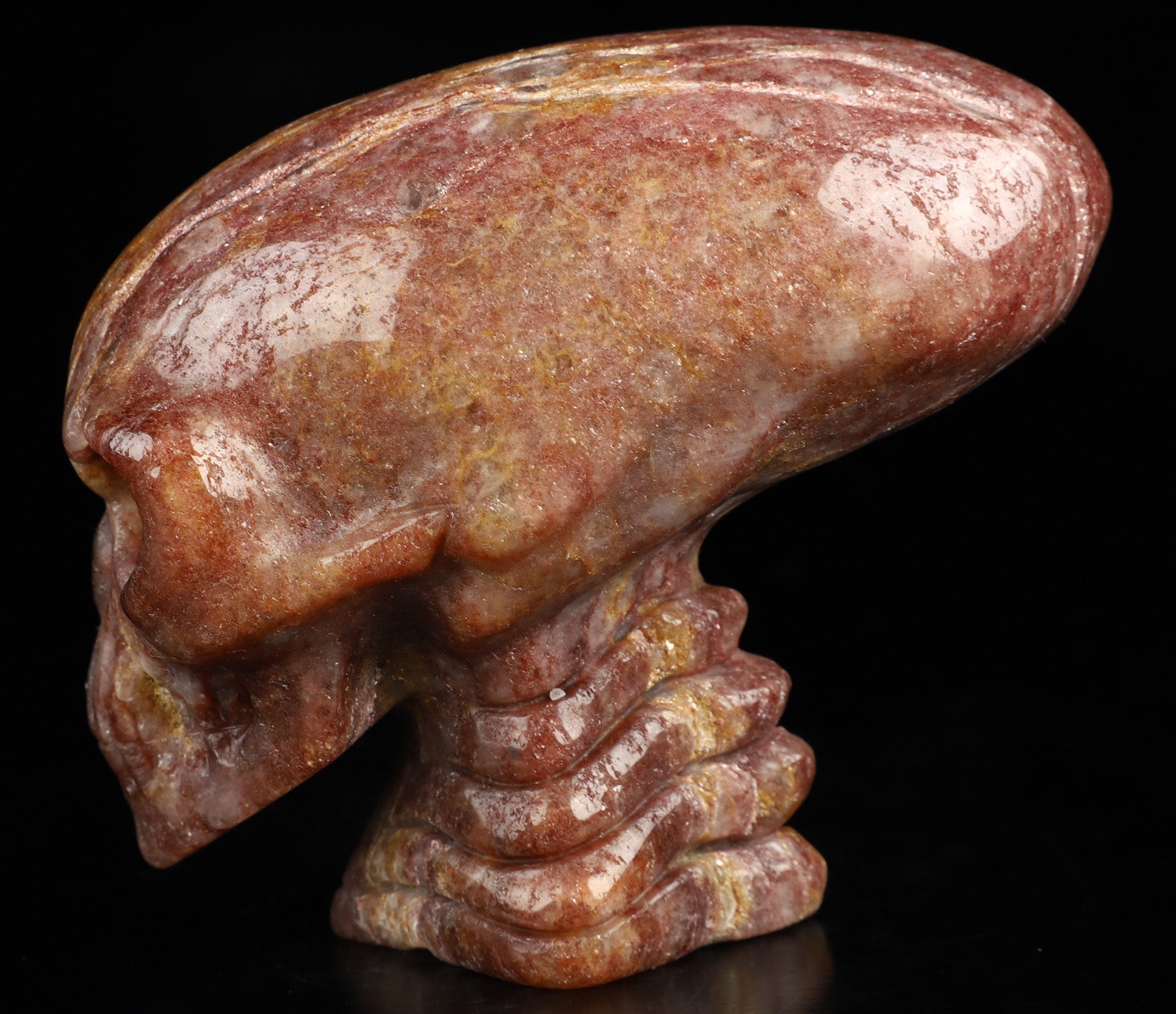 Strawberry Quartz Elongated Mayan Alien Crystal Skull 3.7"