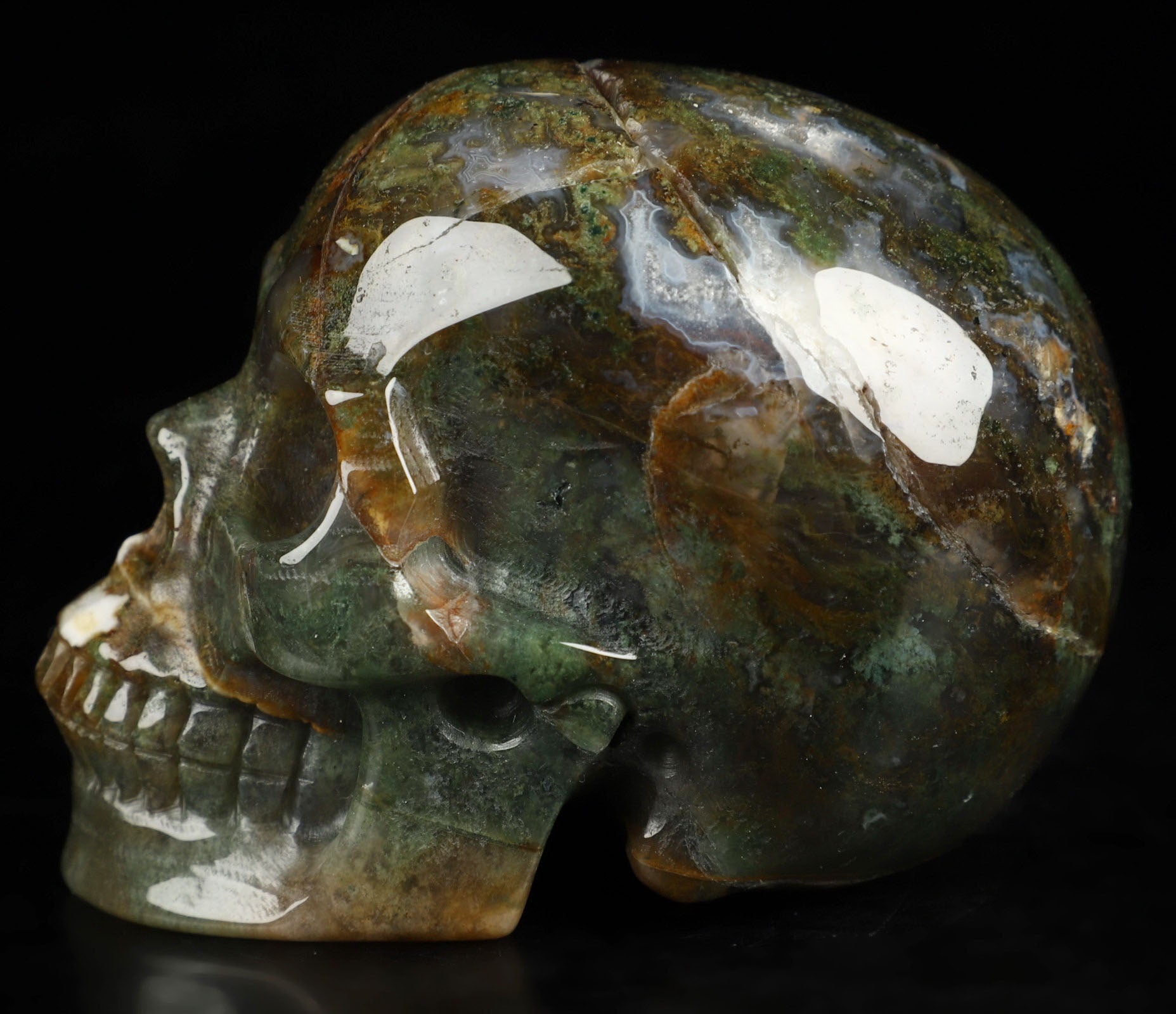 Green Moss Agate Natural Crystal Skull 3.5"