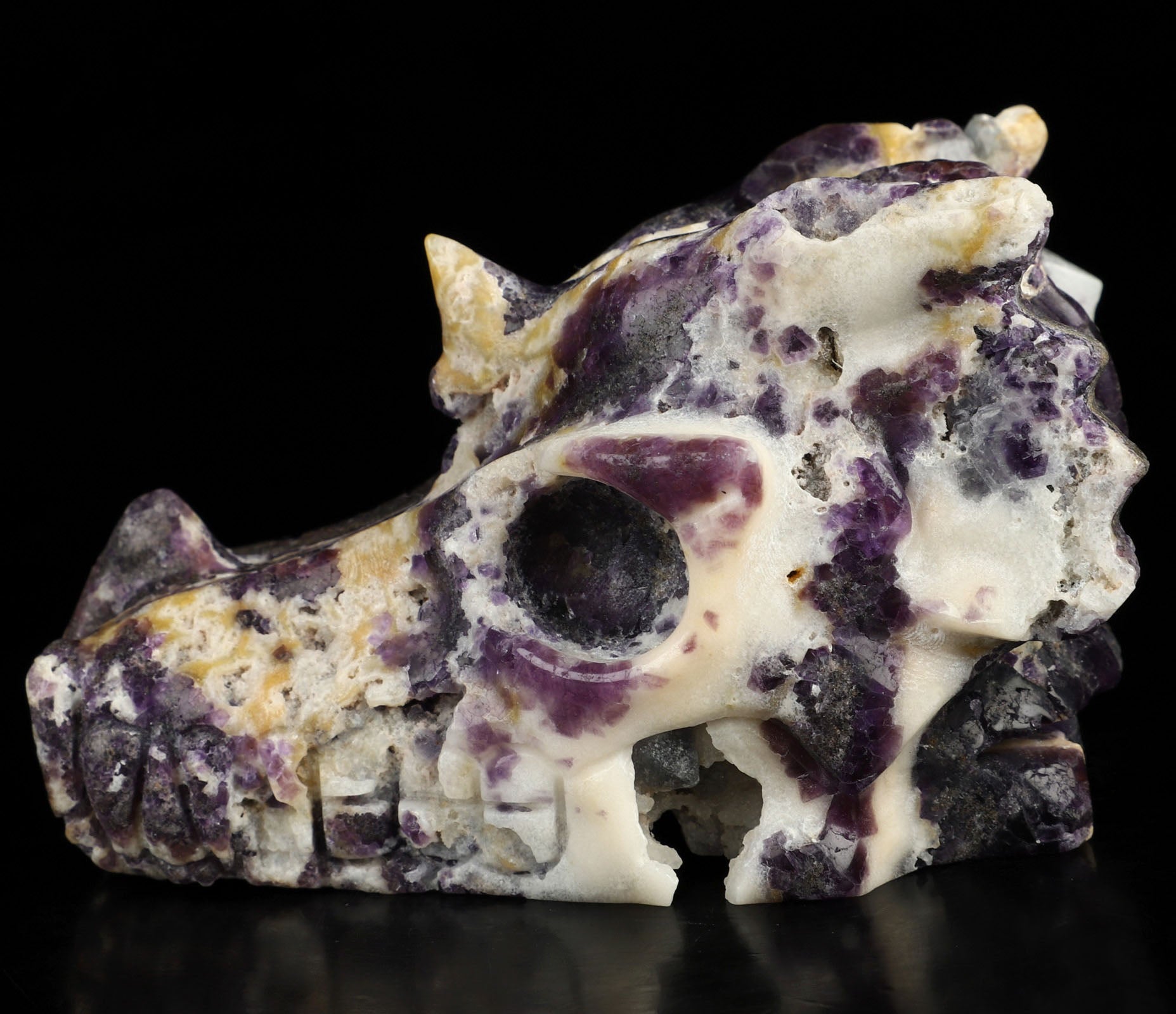 Fluorite Dragon Crystal Skull 4.9"