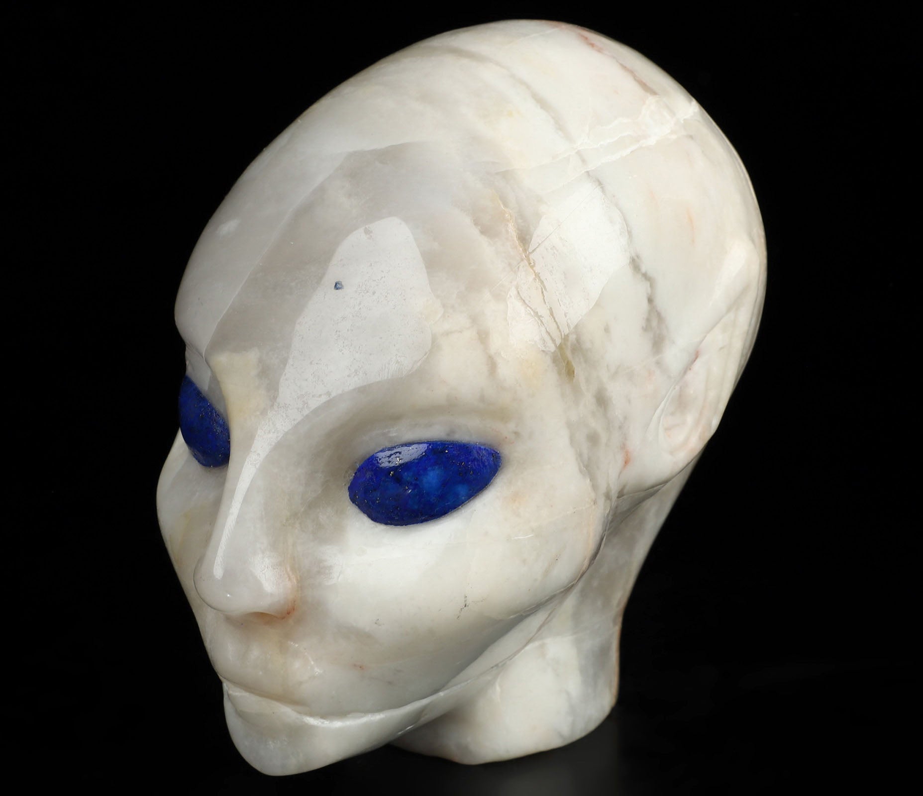 White Agate Lapis Eyes Fairy Elf Alien Crystal Skull 4.1"