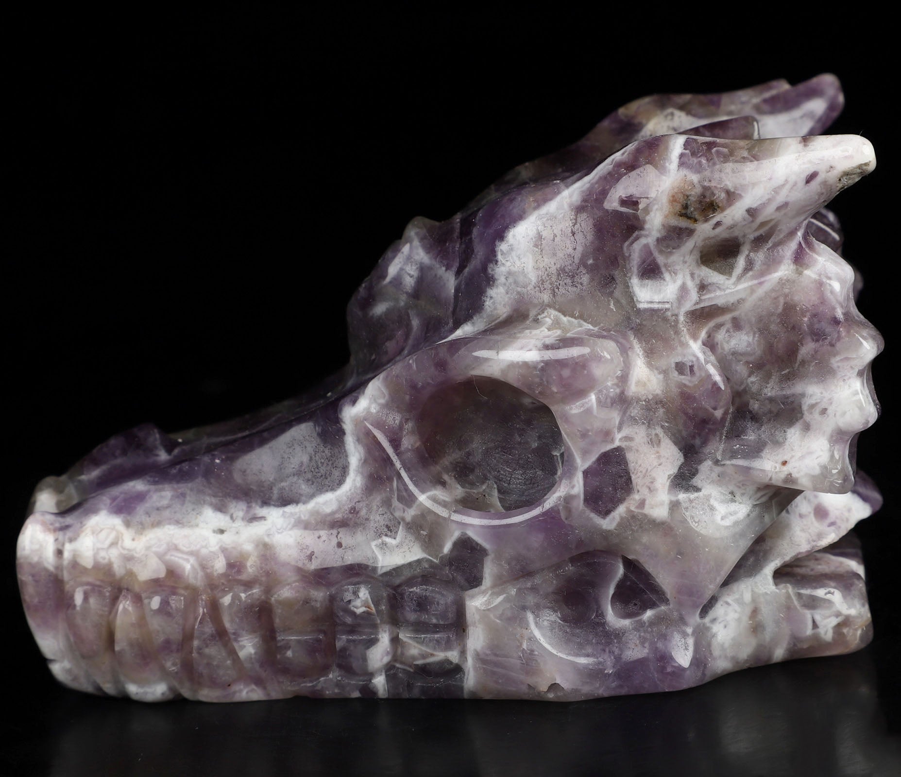 Chevron Dream Amethyst Gemstone Dragon Skull 3.7"