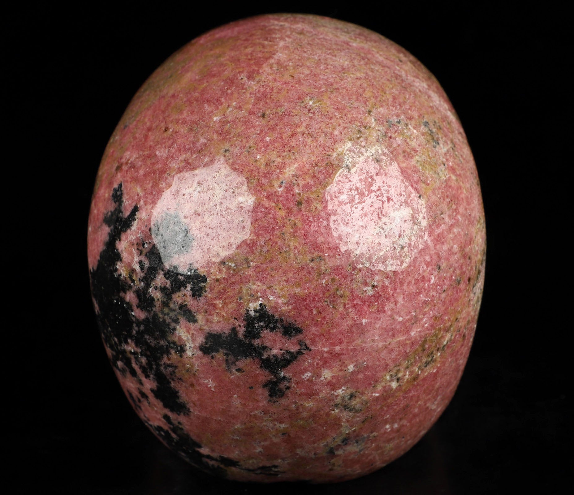 Pink & Black Rhodonite Natural Crystal Skull Large 5.0"