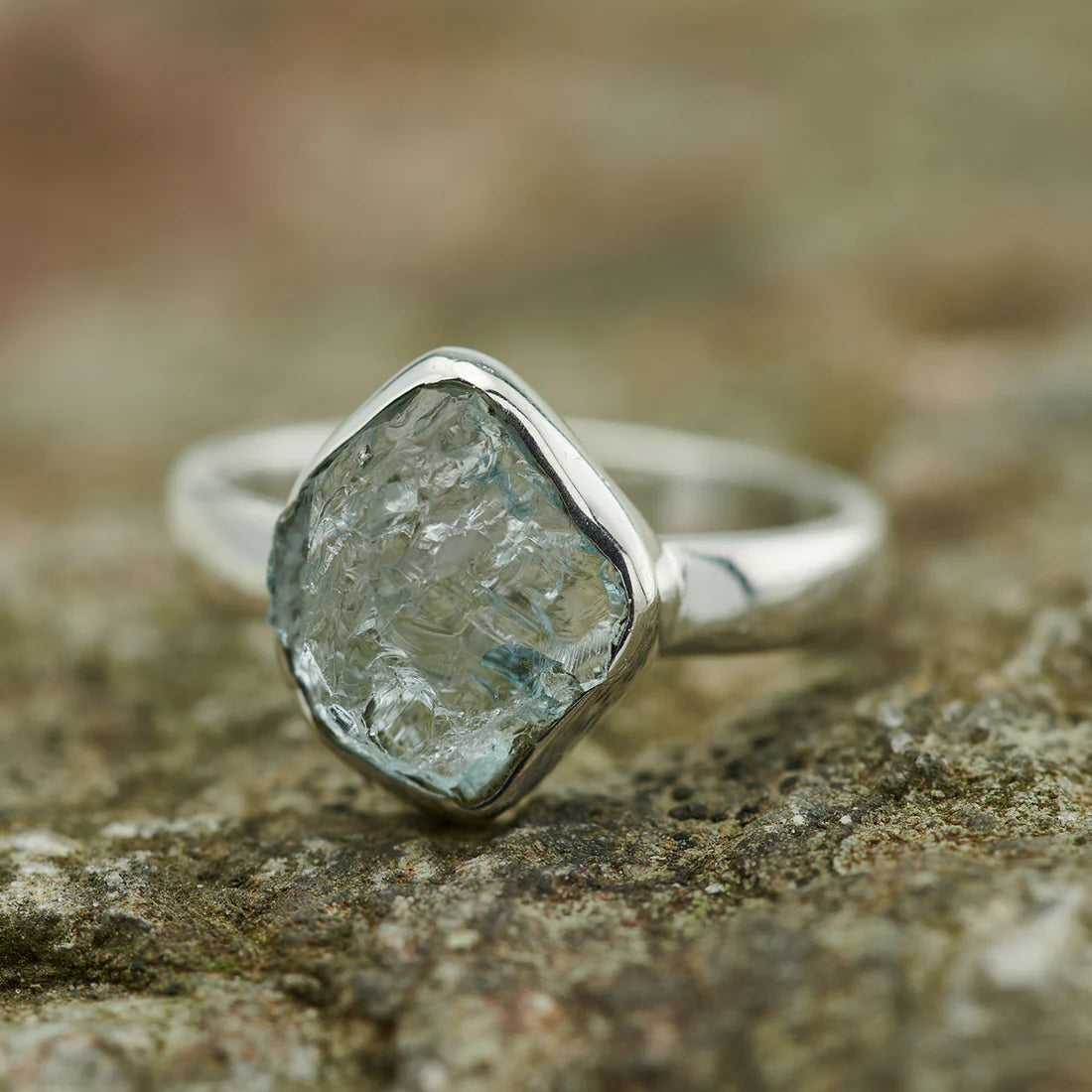 Natural Aquamarine Sterling Silver Ring - Plain Setting