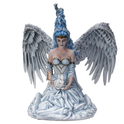 Spirit of Winter Angel Statue with Rabbit - Cold Cast Polyresin Sculpture