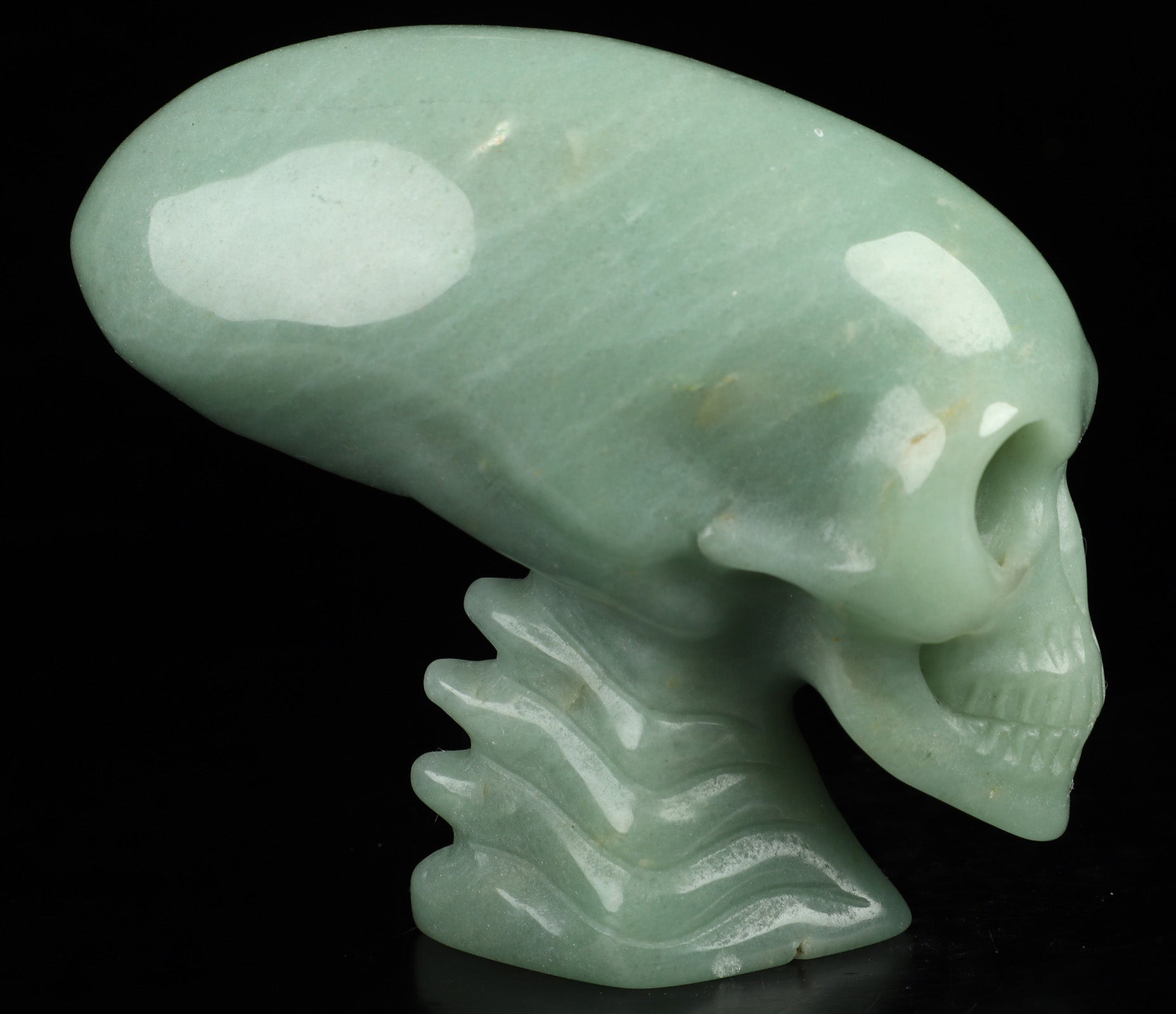 Green Aventurine Elongated Mayan Alien Crystal Skull 3.7"