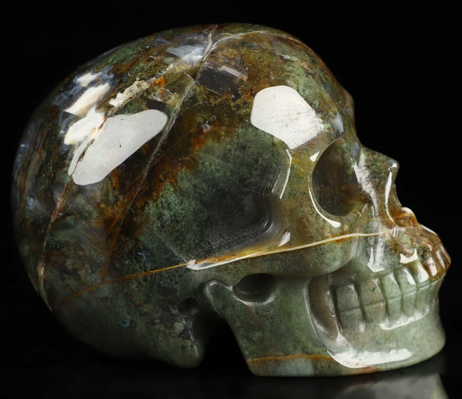 Green Moss Agate Natural Crystal Skull 3.5"