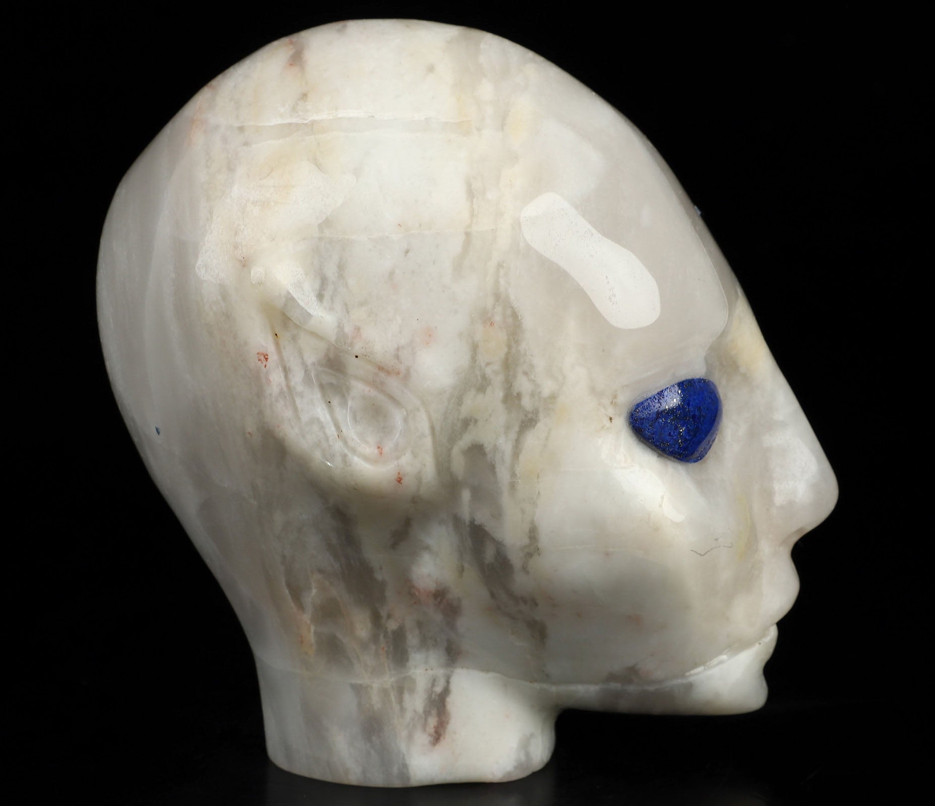 White Agate Lapis Eyes Fairy Elf Alien Crystal Skull 4.1"