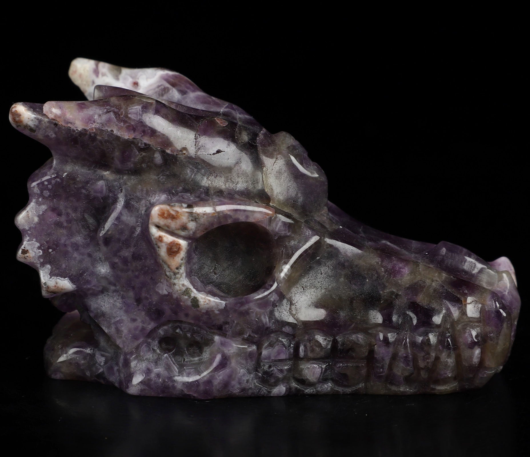 Chevron Dream Amethyst Gemstone Dragon Skull 3.7"