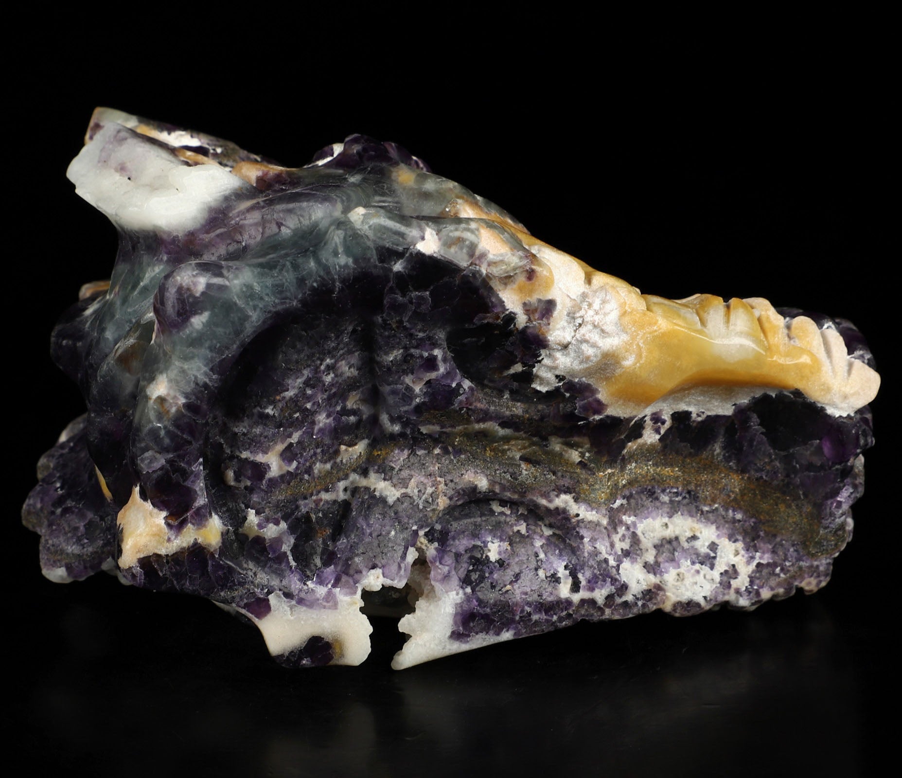 Fluorite Dragon Crystal Skull 4.9"