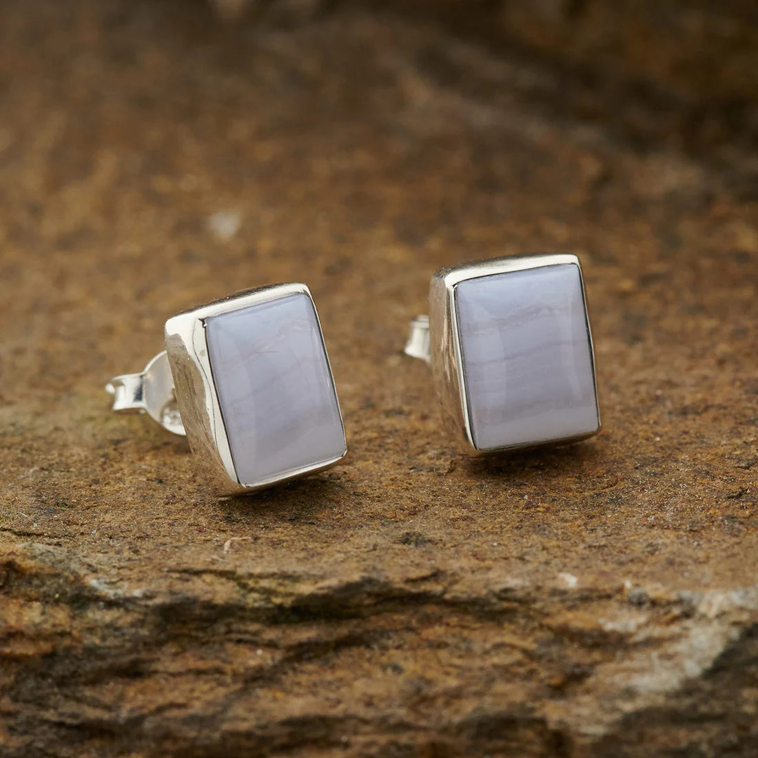 BLUE LACE AGATE EARRINGS STERLING SILVER STUD