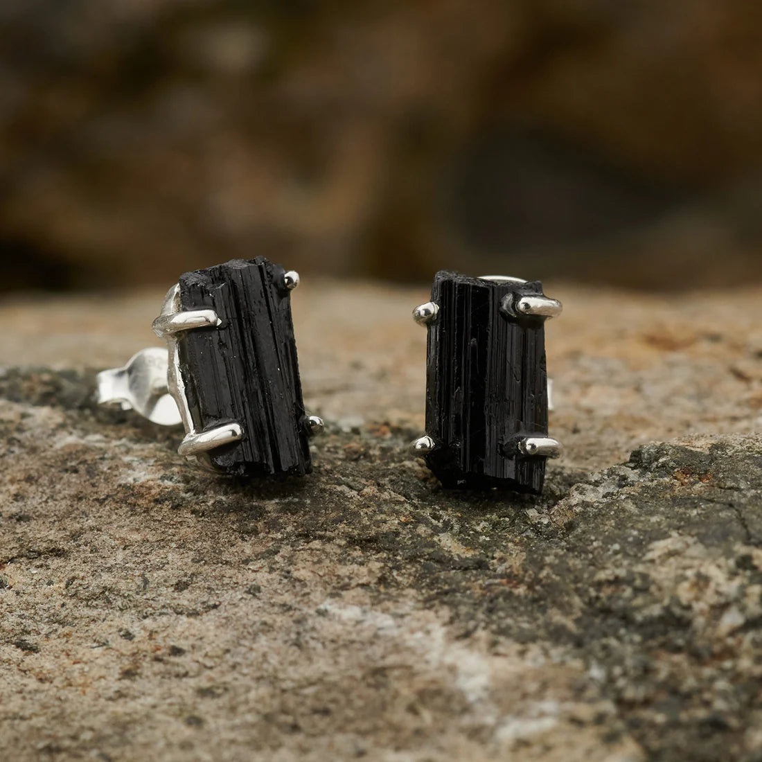 Black Tourmaline Stud Sterling Silver Earrings