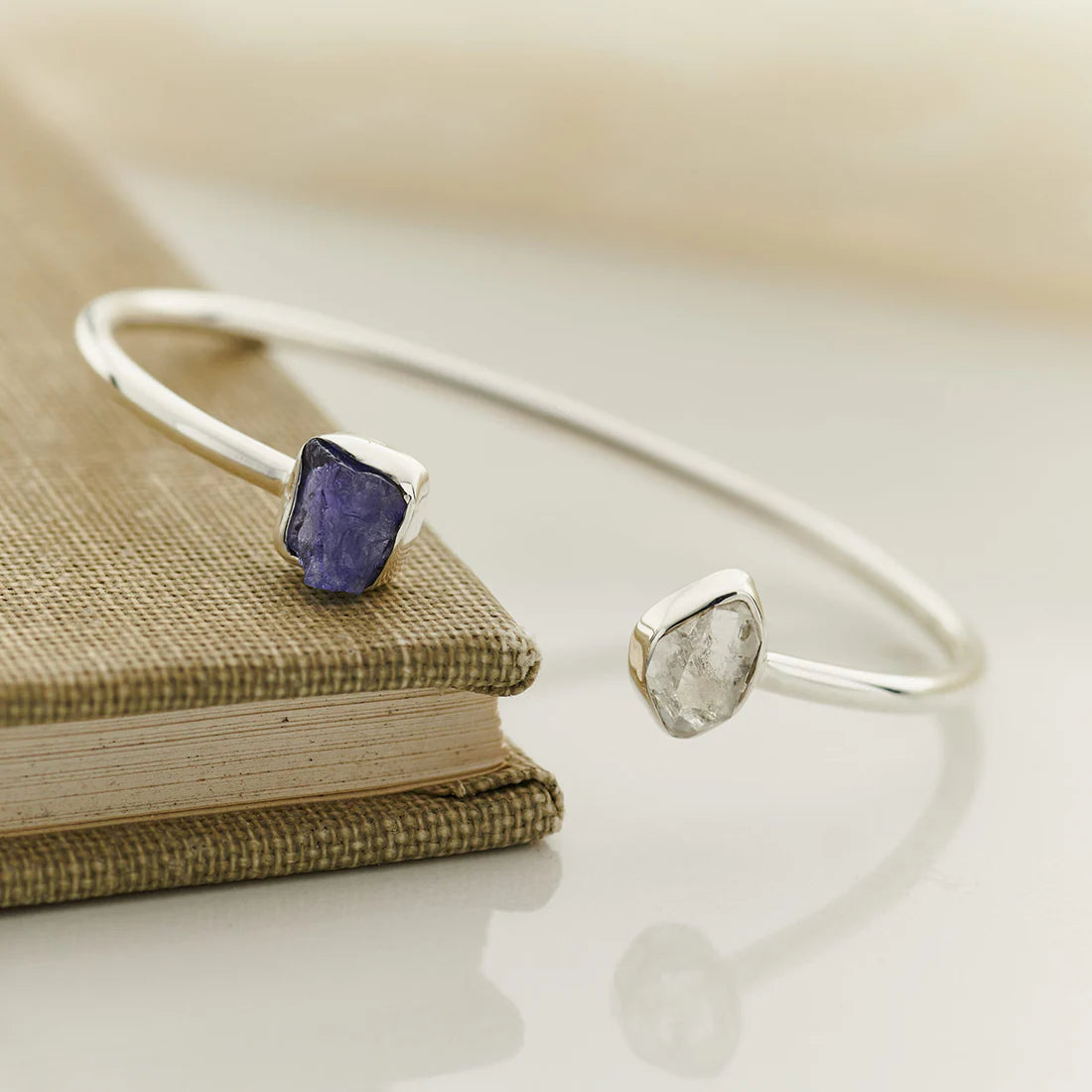 Tanzanite With Herkimer Diamond Sterling Silver Two Stone Bracelet