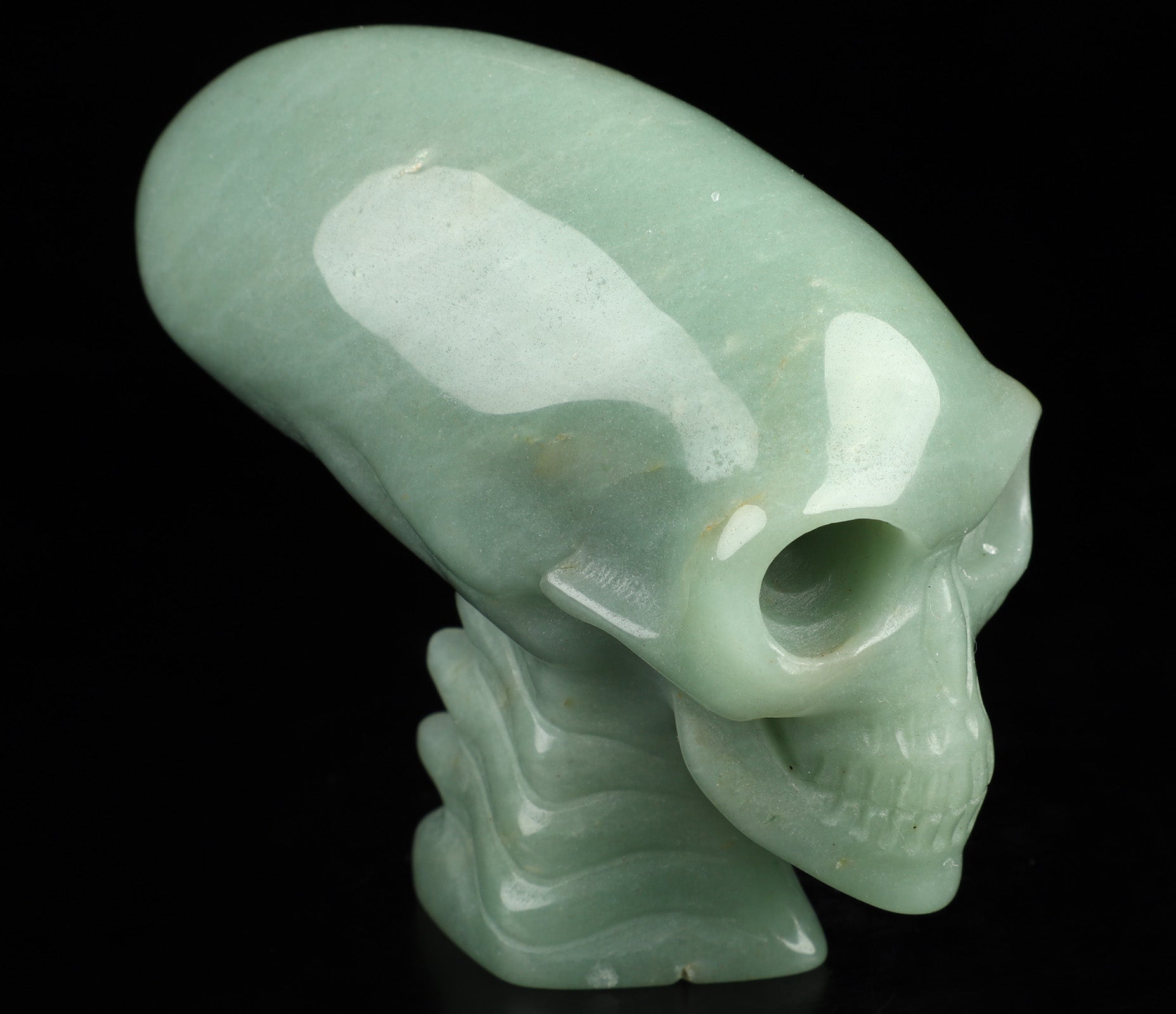 Green Aventurine Elongated Mayan Alien Crystal Skull 3.7"