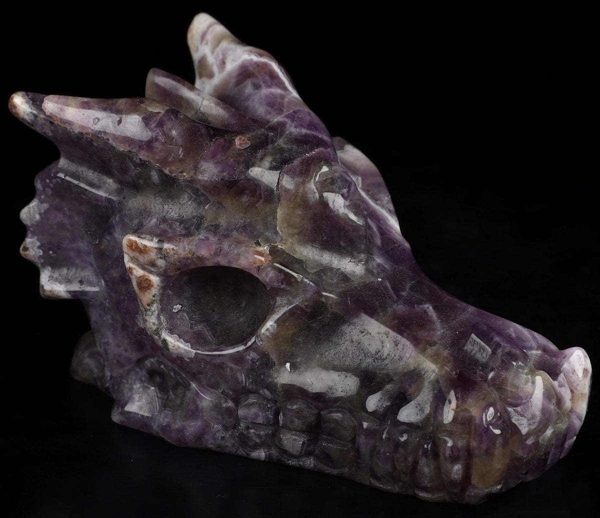 Chevron Dream Amethyst Gemstone Dragon Skull 3.7&quot;