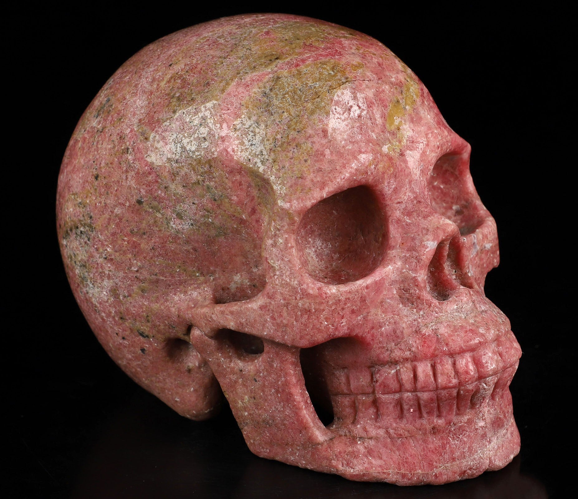 Pink & Black Rhodonite Natural Crystal Skull Large 5.0"