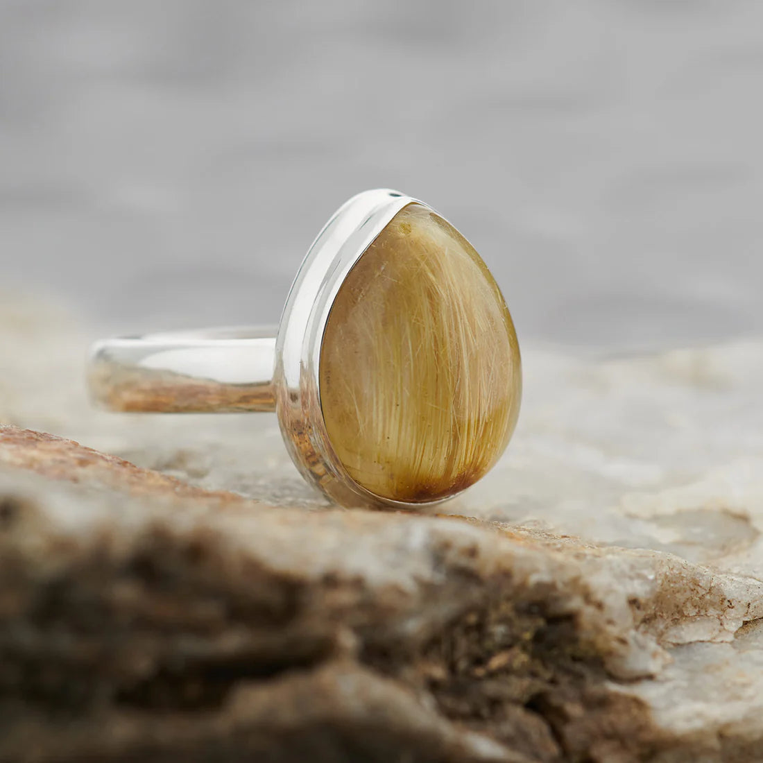 Golden Rutile Sterling Silver Ring