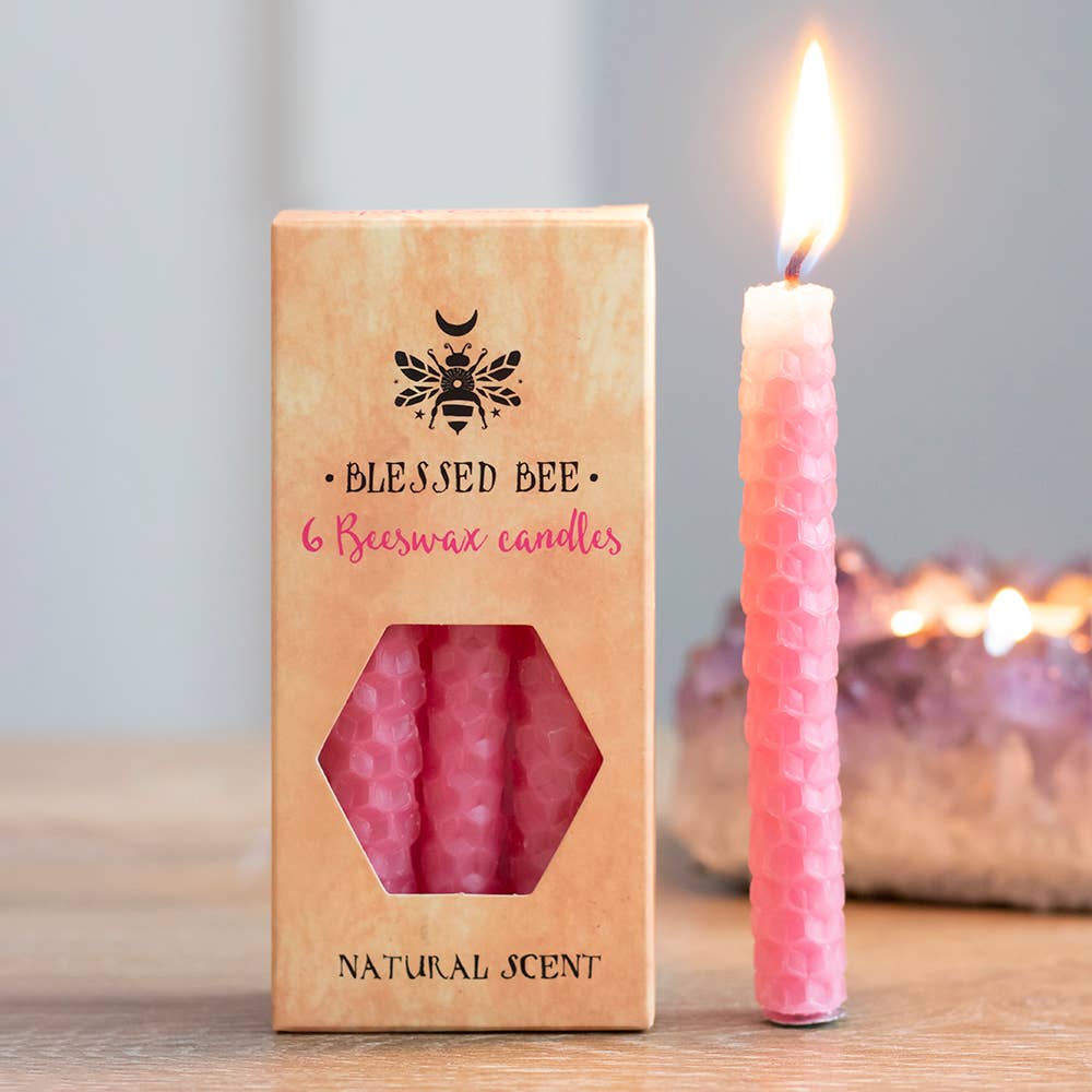 Set of 6 Pink Beeswax Magic Spell Candles