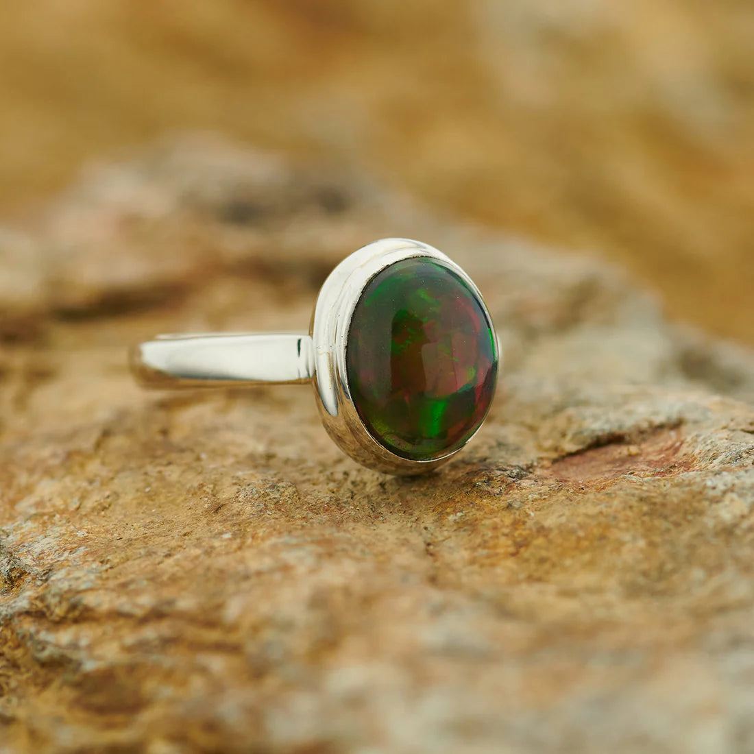 Black Opal Sterling Silver Ring