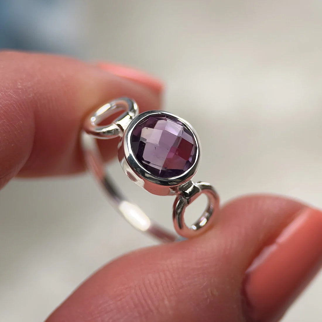 Amethyst Sterling Silver Trinity Ring