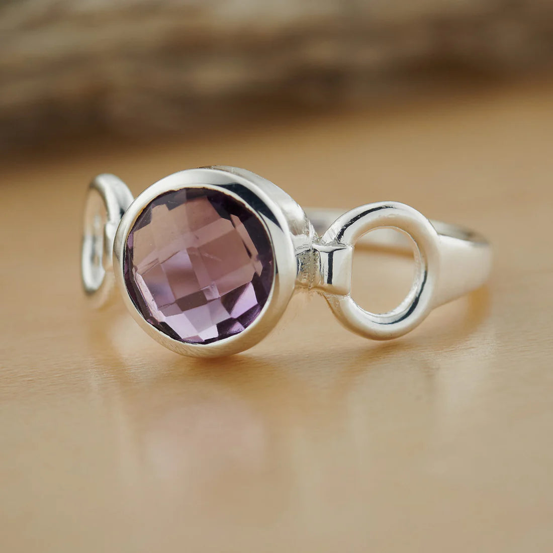 Amethyst Sterling Silver Trinity Ring