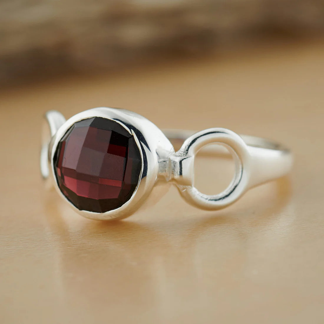 Garnet Sterling Silver Trinity Ring