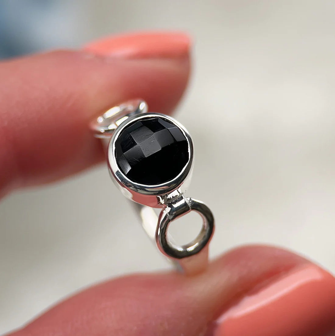 Black Onyx Sterling Silver Trinity Ring