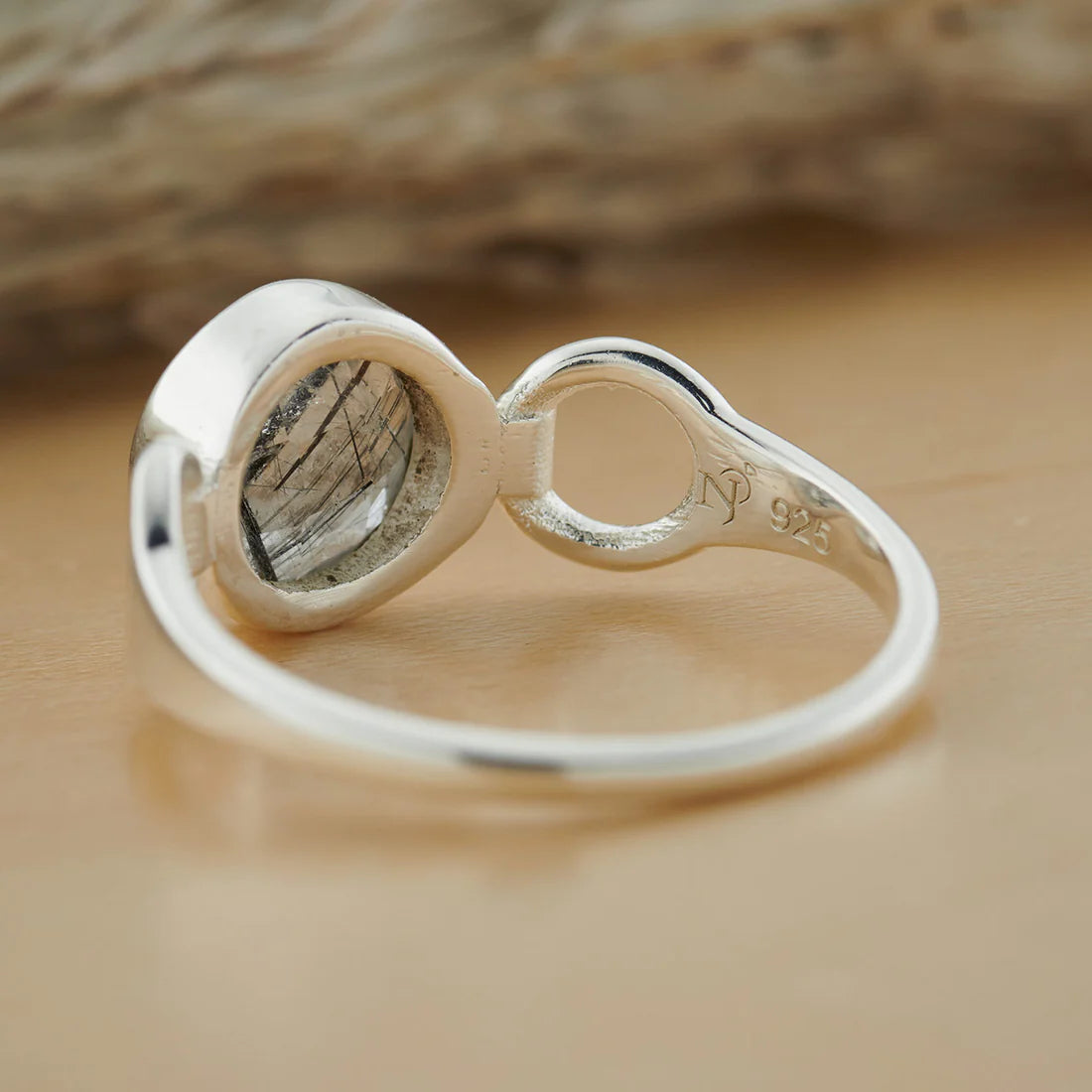 Black Rutile Sterling Silver Trinity Ring