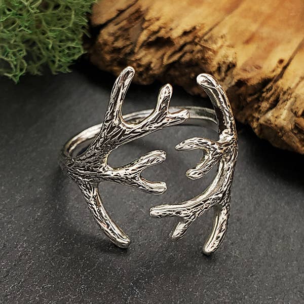 Adjustable Antler Ring in Sterling Silver