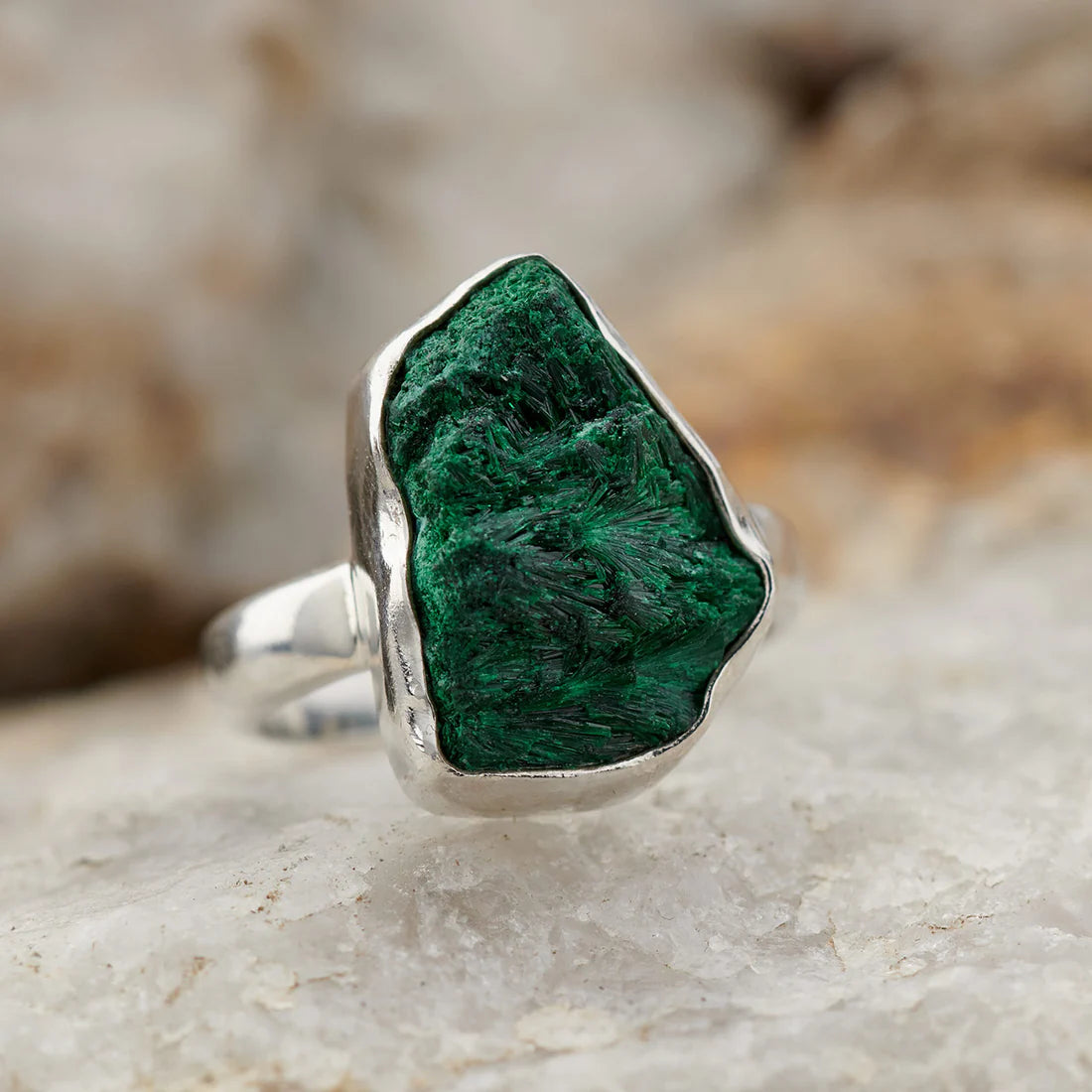 Malachite Druzy Ring In Sterling Silver