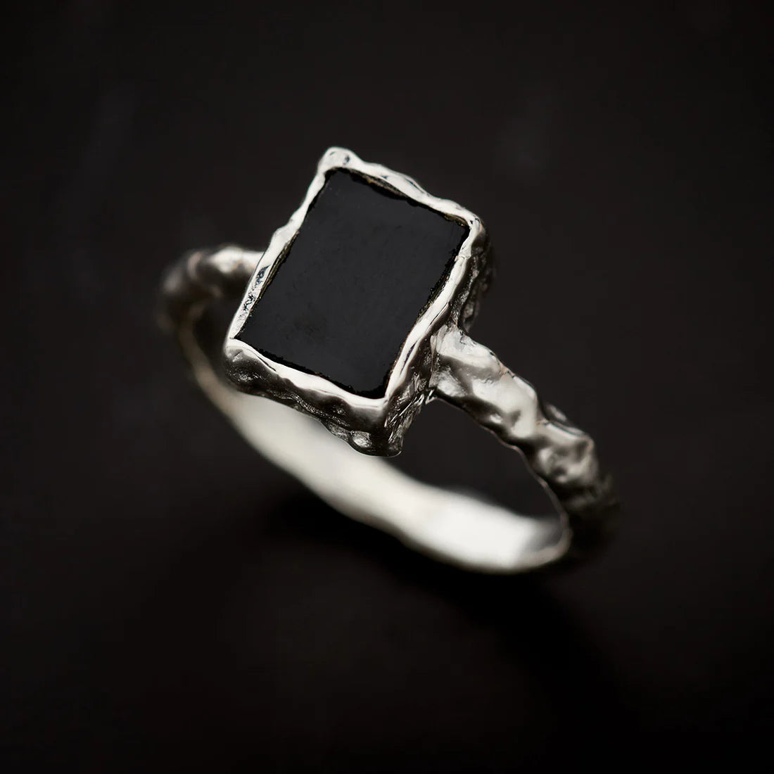 Black Onyx Sterling Silver Rec Drip Ring