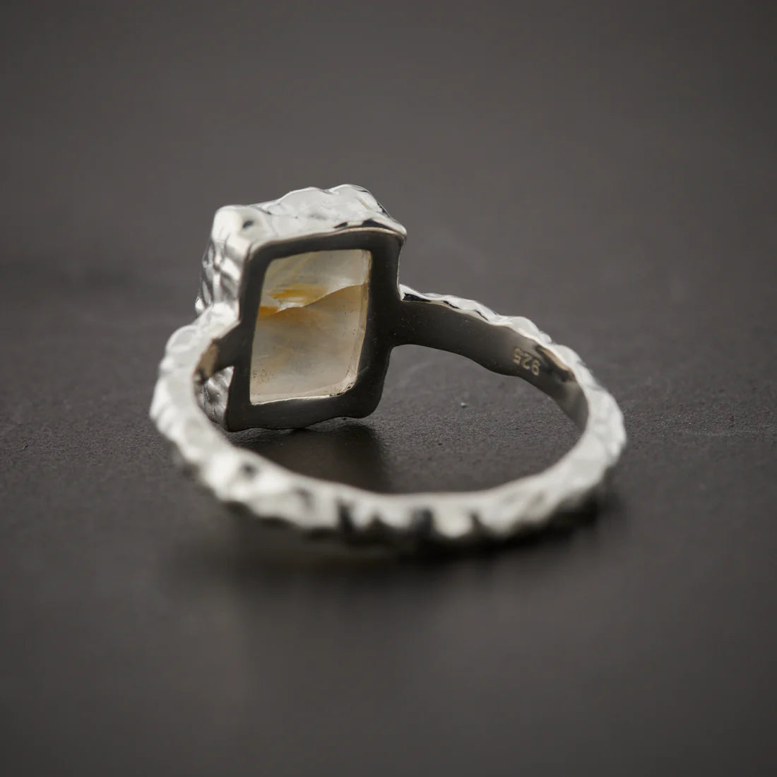 Golden Rutile Sterling Silver Rec Drip Ring