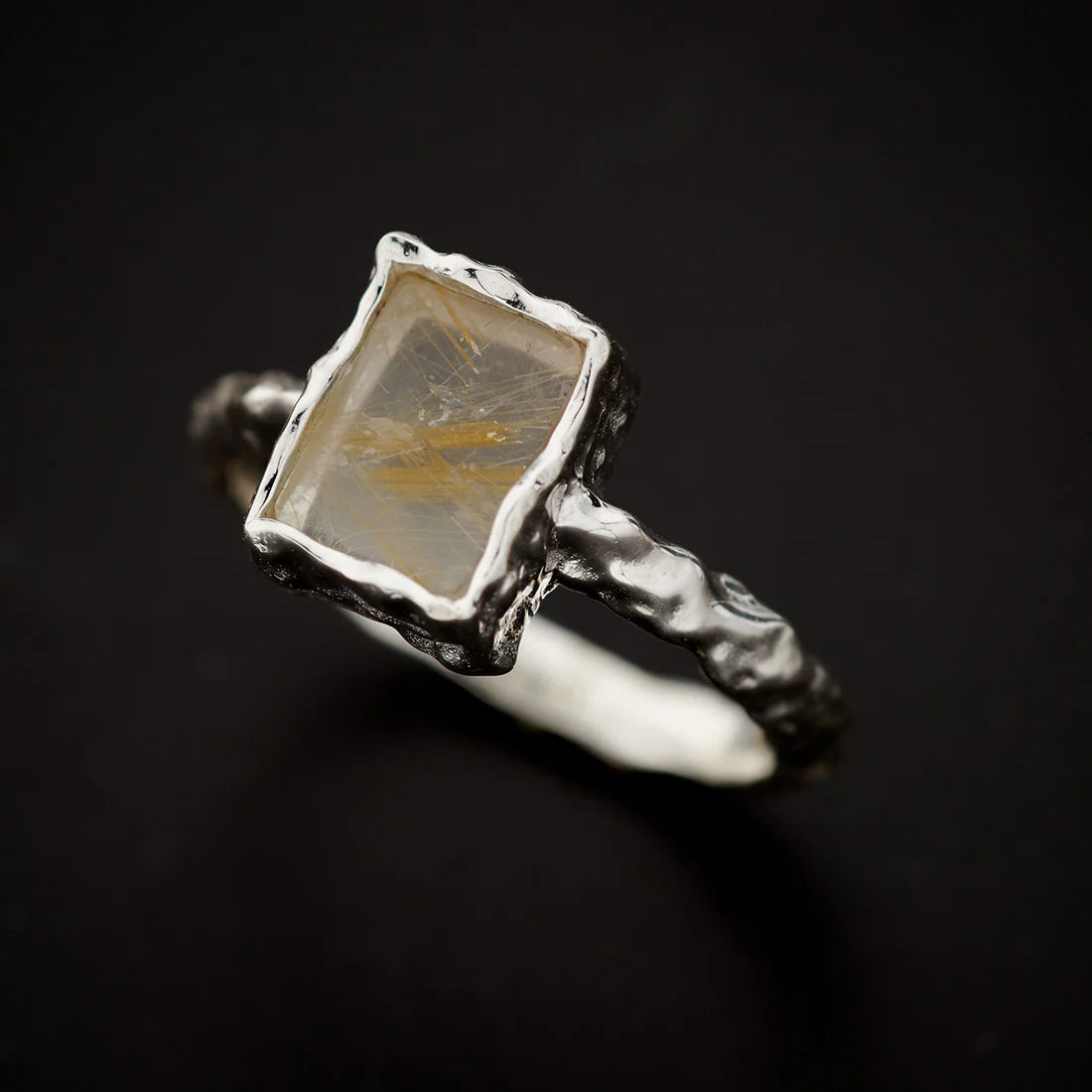 Golden Rutile Sterling Silver Rec Drip Ring