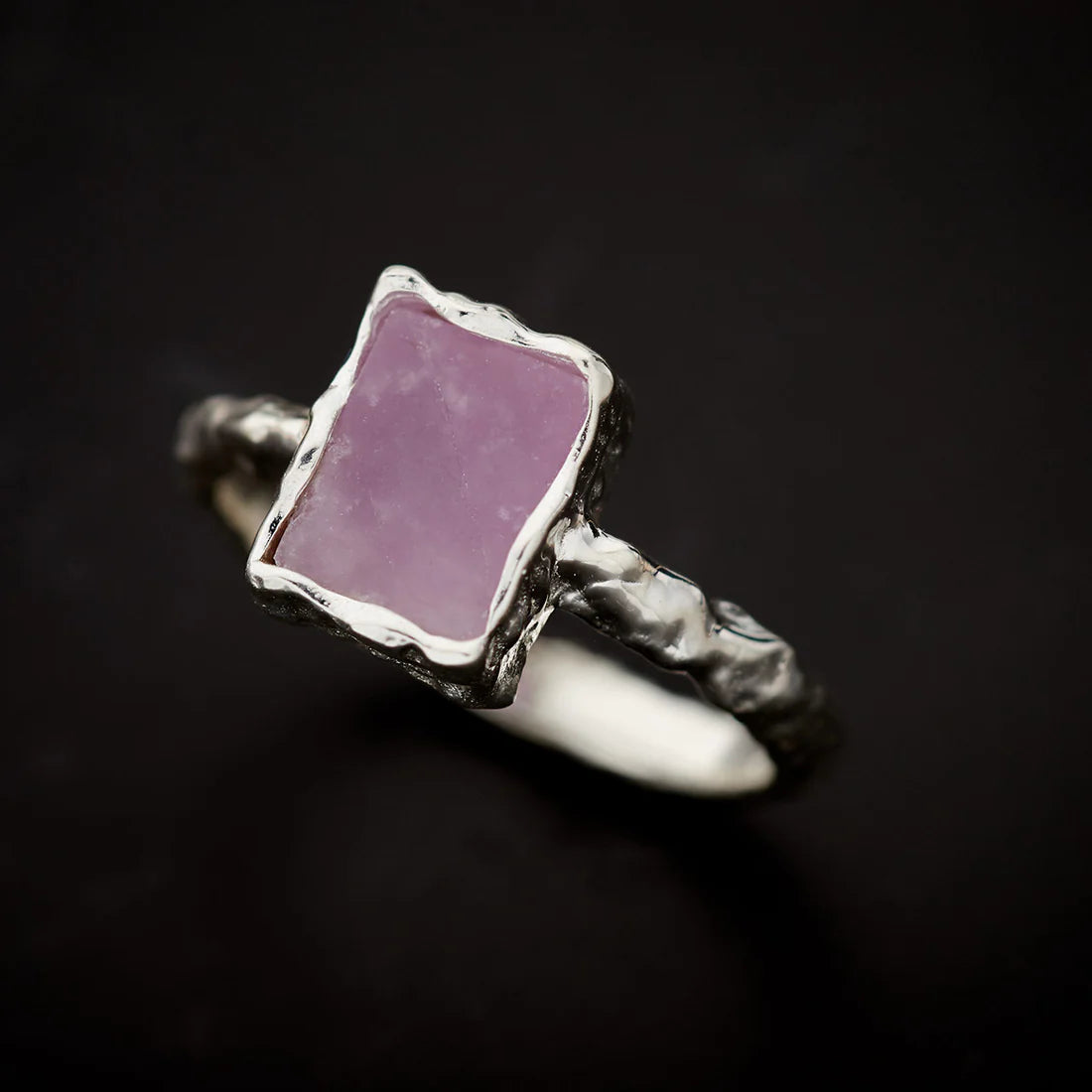 Pink Lepidolite Sterling Silver Rec Drip Ring