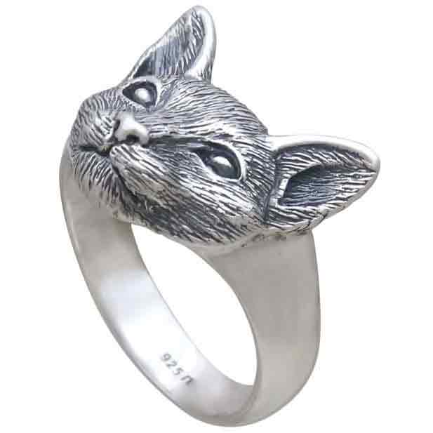 Sterling Silver Detailed Cat Face Ring